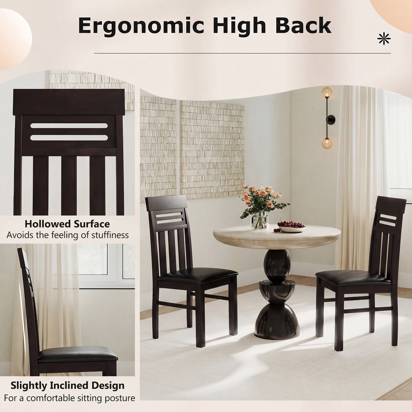 High Back Dining Chairs Set of 2 with Ergonomic Support