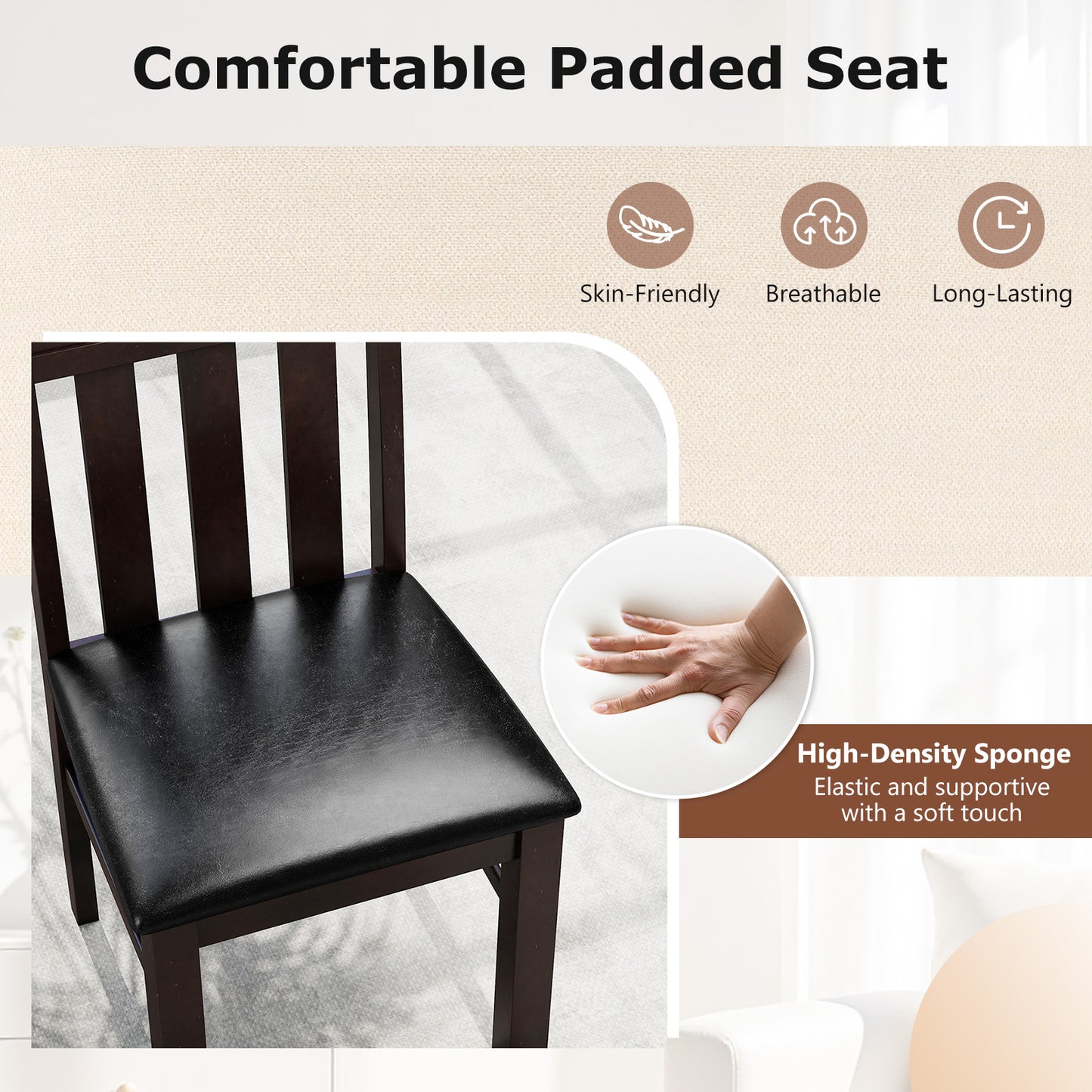 High Back Dining Chairs Set of 2 with Ergonomic Support
