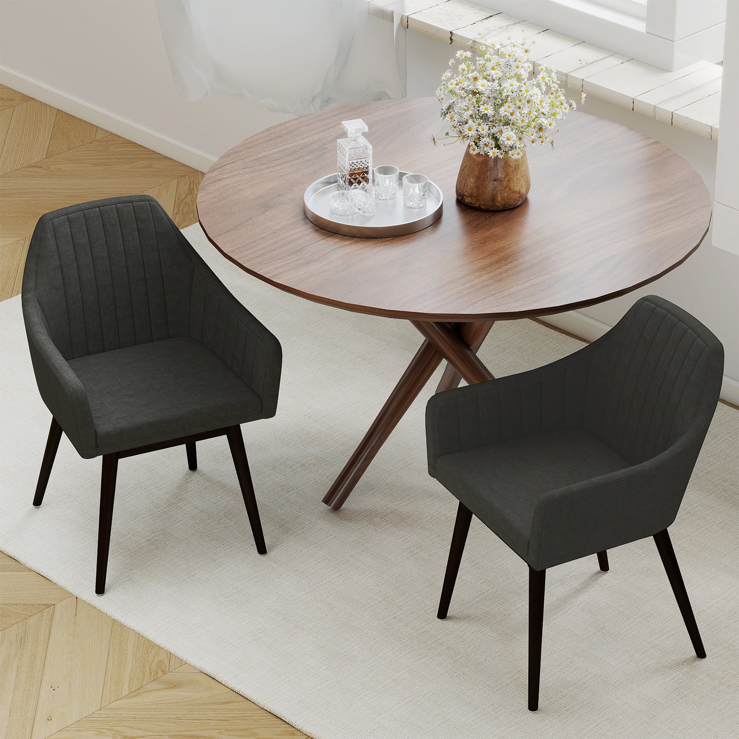 Upholstered Dining Chairs Set of 2 with Padded Backrest