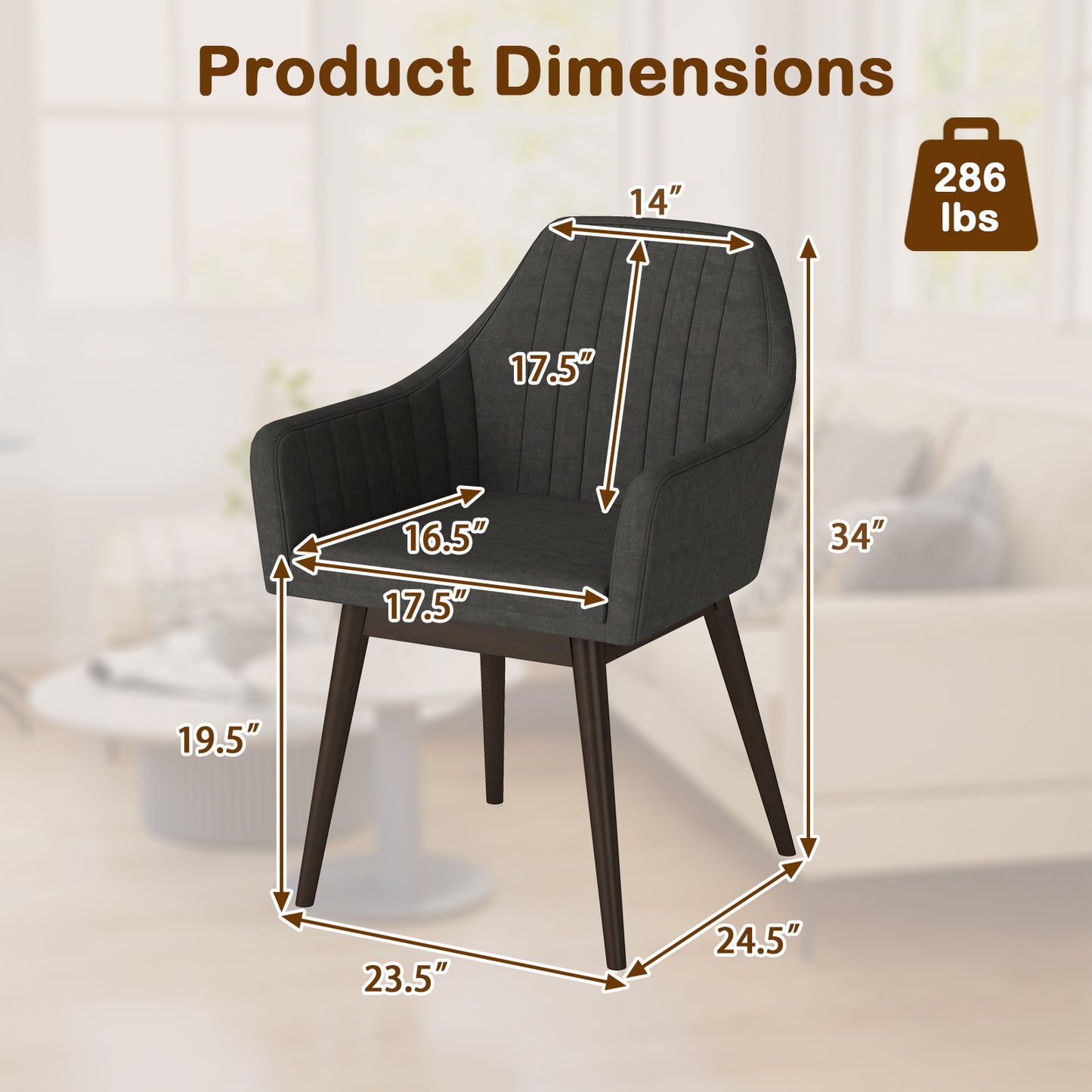 Upholstered Dining Chairs Set of 2 with Padded Backrest