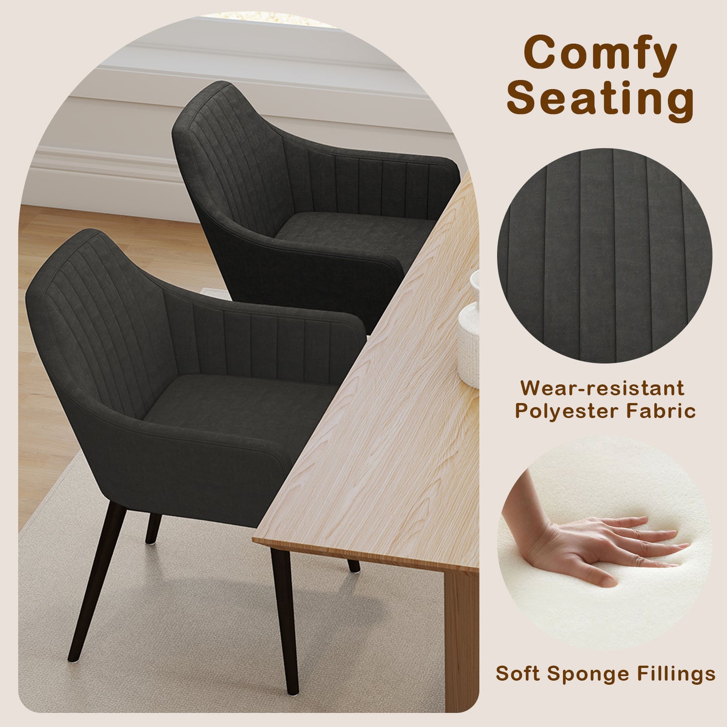 Upholstered Dining Chairs Set of 2 with Padded Backrest