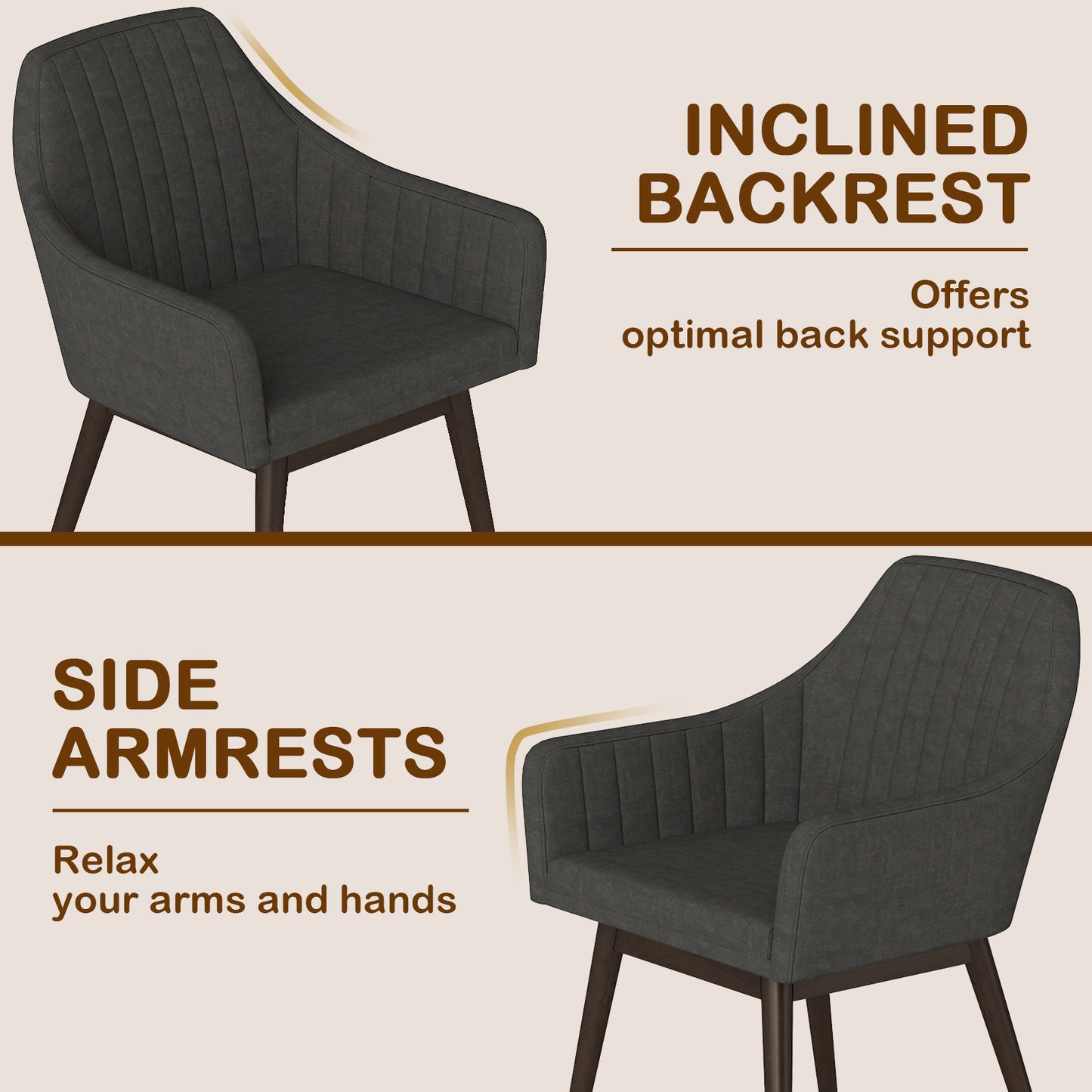 Upholstered Dining Chairs Set of 2 with Padded Backrest