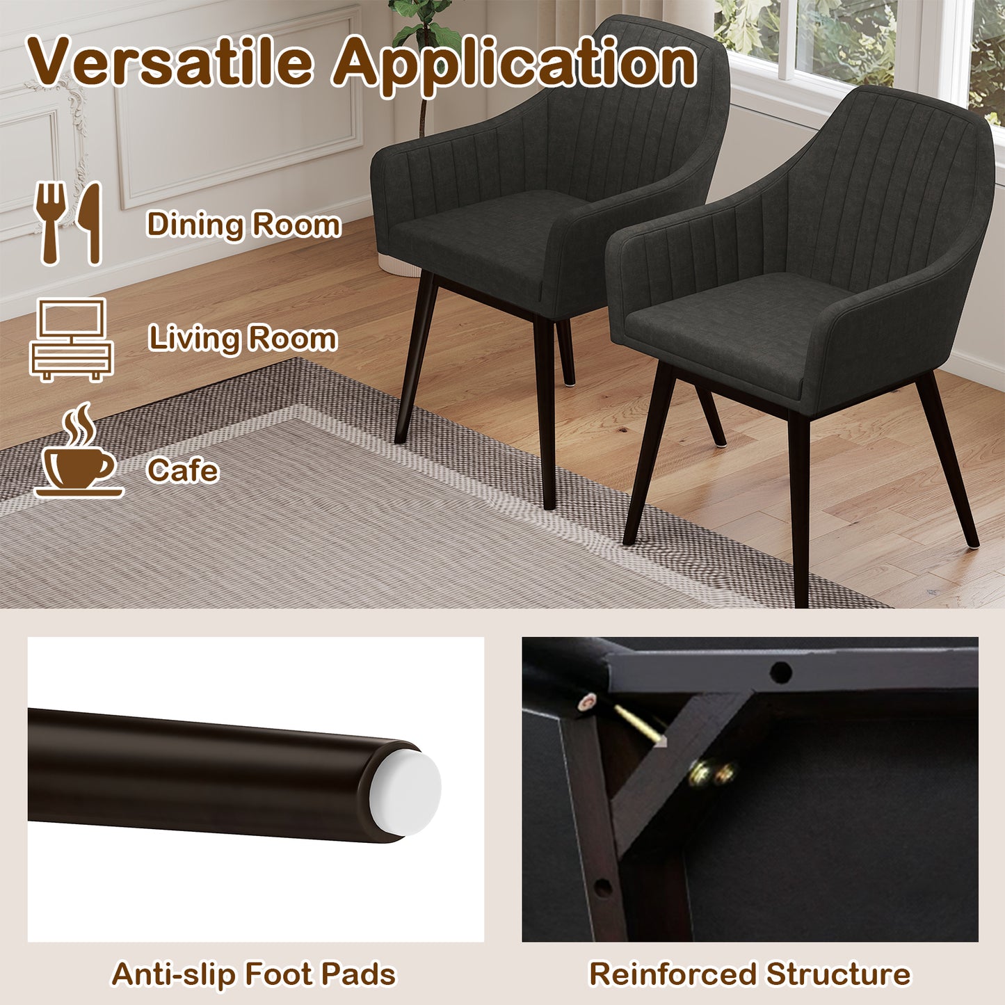 Upholstered Dining Chairs Set of 2 with Padded Backrest