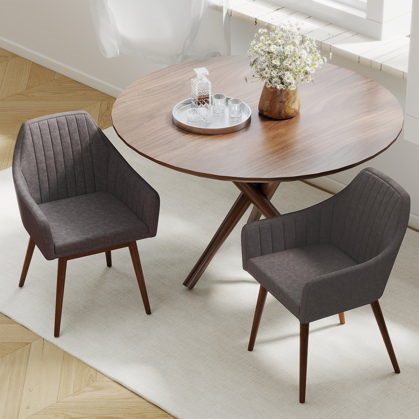 Upholstered Dining Chairs Set of 2 with Padded Backrest