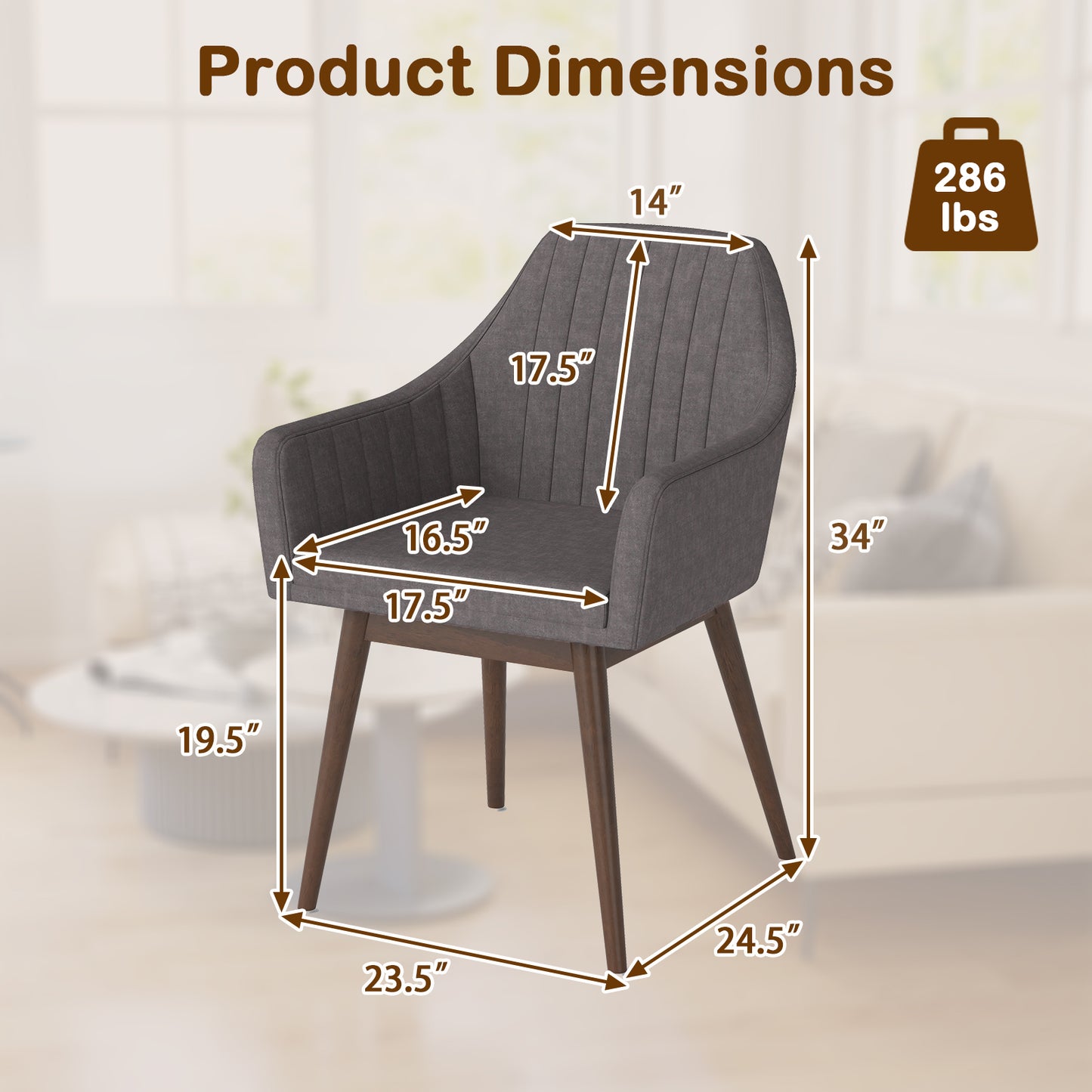 Upholstered Dining Chairs Set of 2 with Padded Backrest