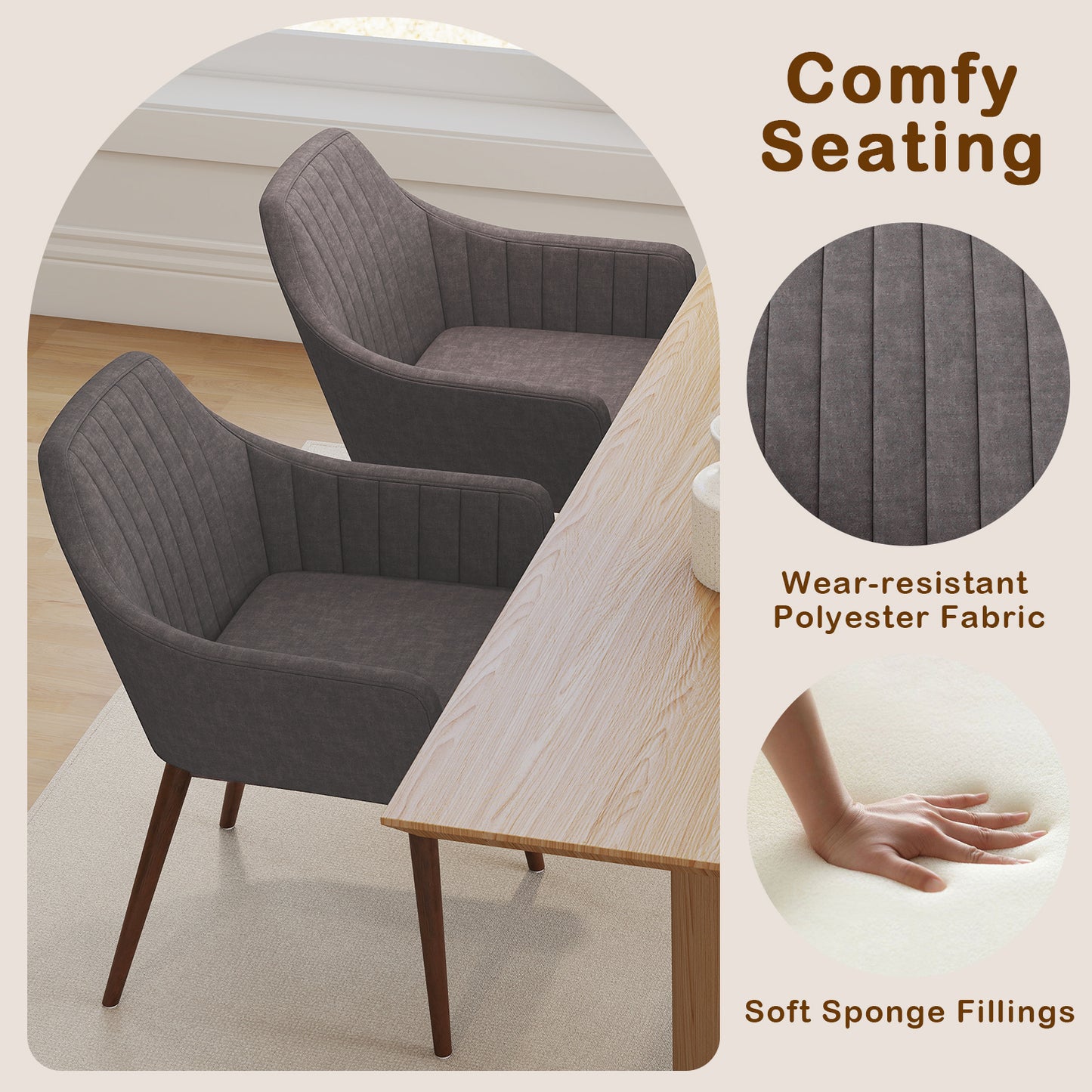 Upholstered Dining Chairs Set of 2 with Padded Backrest