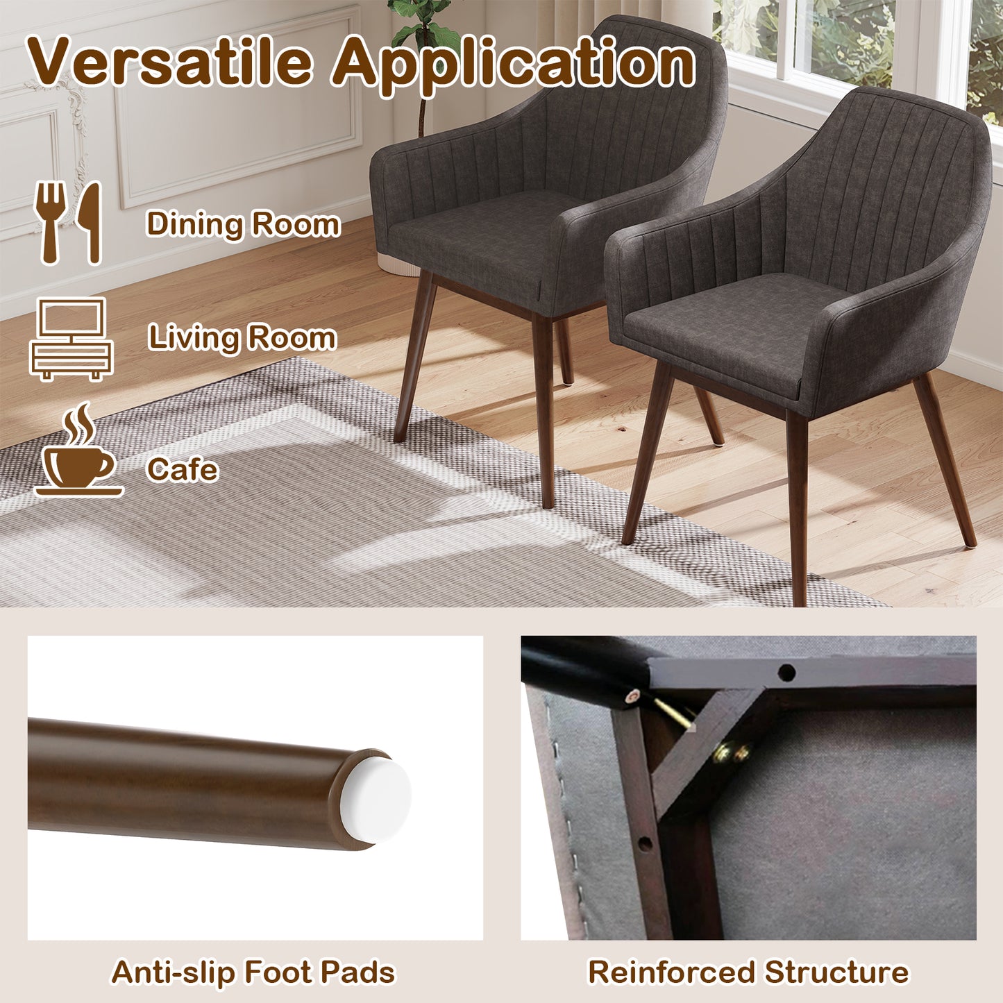 Upholstered Dining Chairs Set of 2 with Padded Backrest