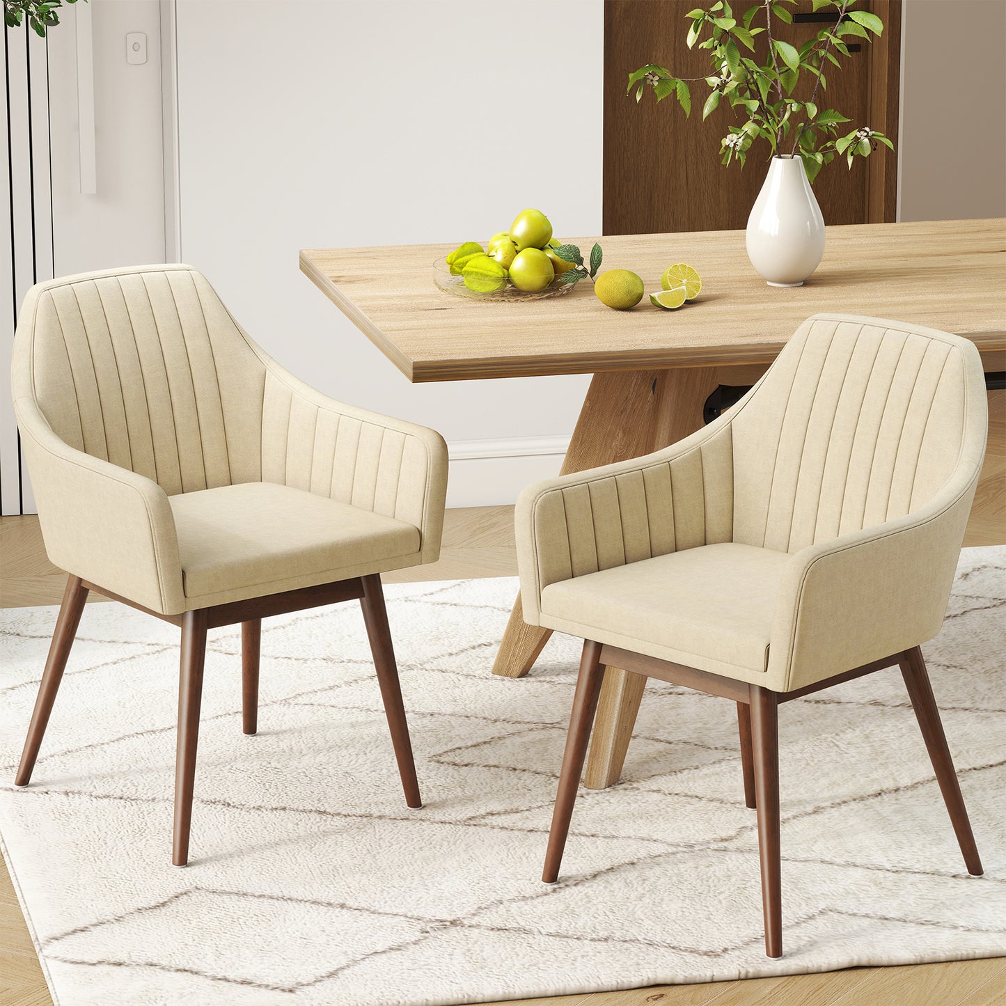 Upholstered Dining Chairs Set of 2 with Padded Backrest