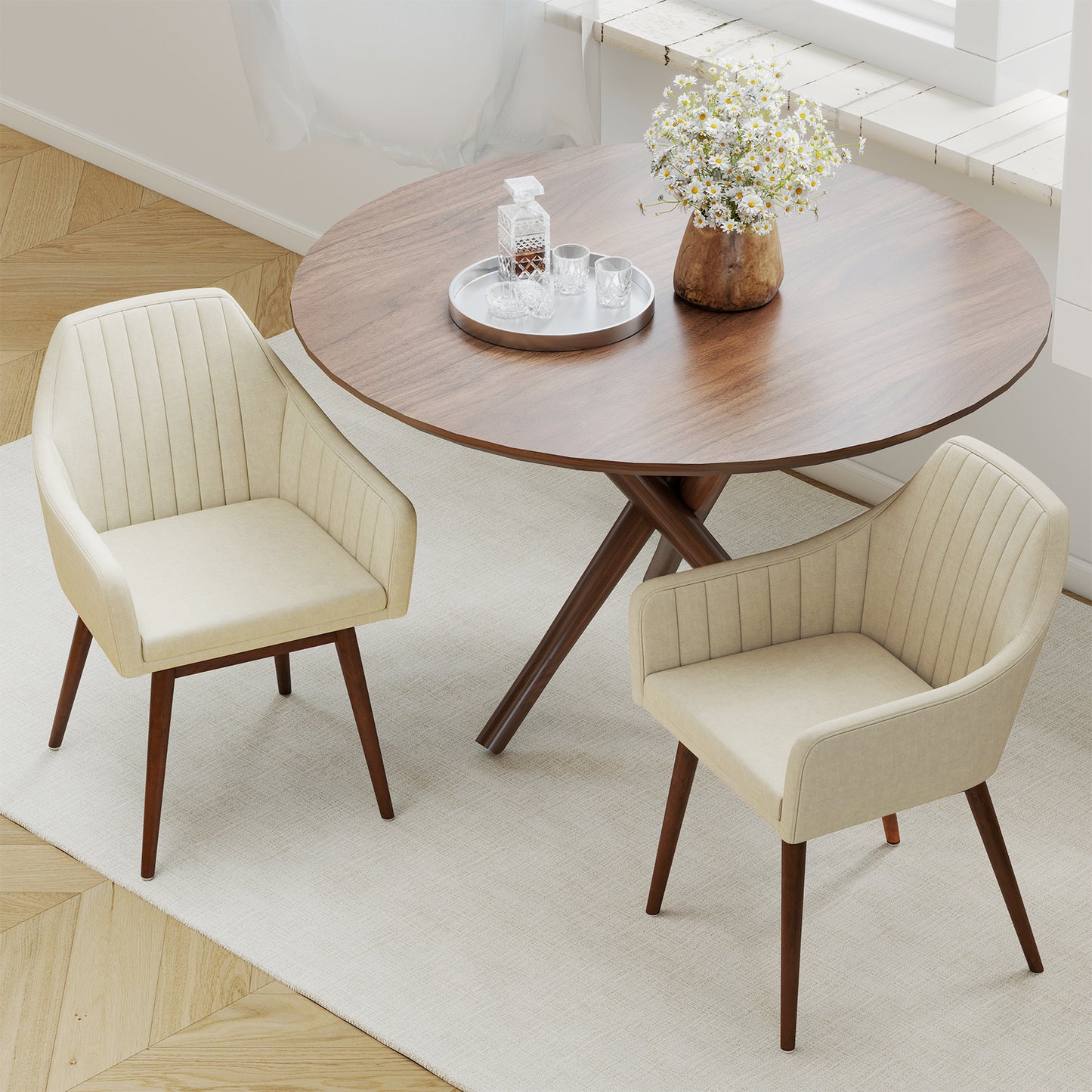 Upholstered Dining Chairs Set of 2 with Padded Backrest