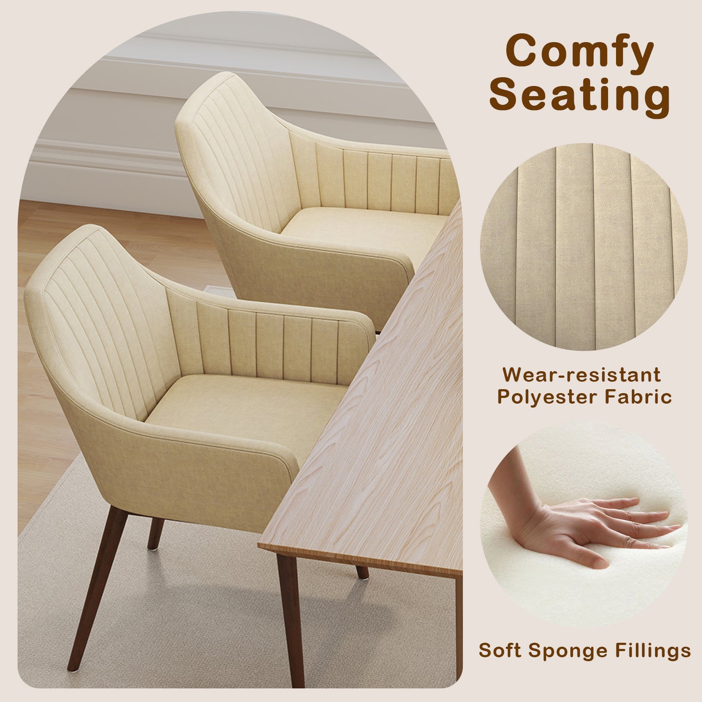 Upholstered Dining Chairs Set of 2 with Padded Backrest