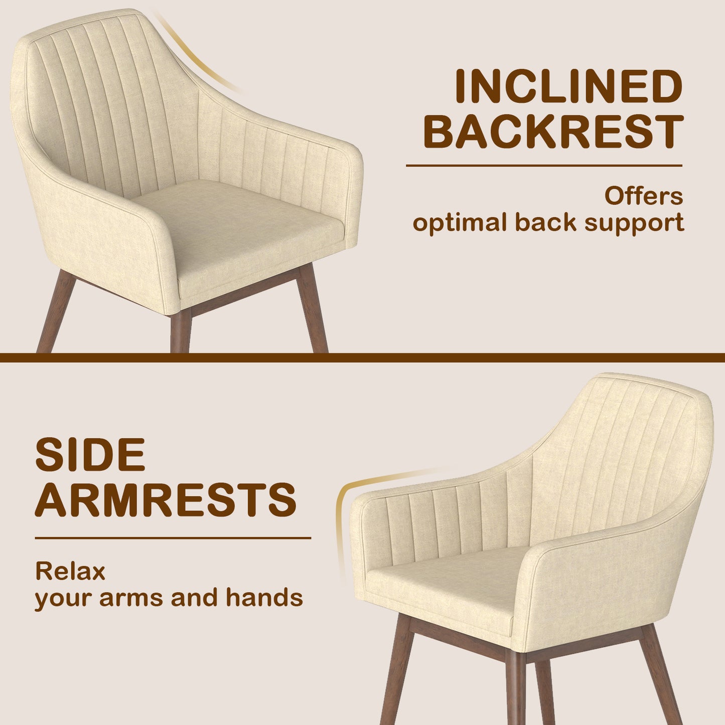 Upholstered Dining Chairs Set of 2 with Padded Backrest