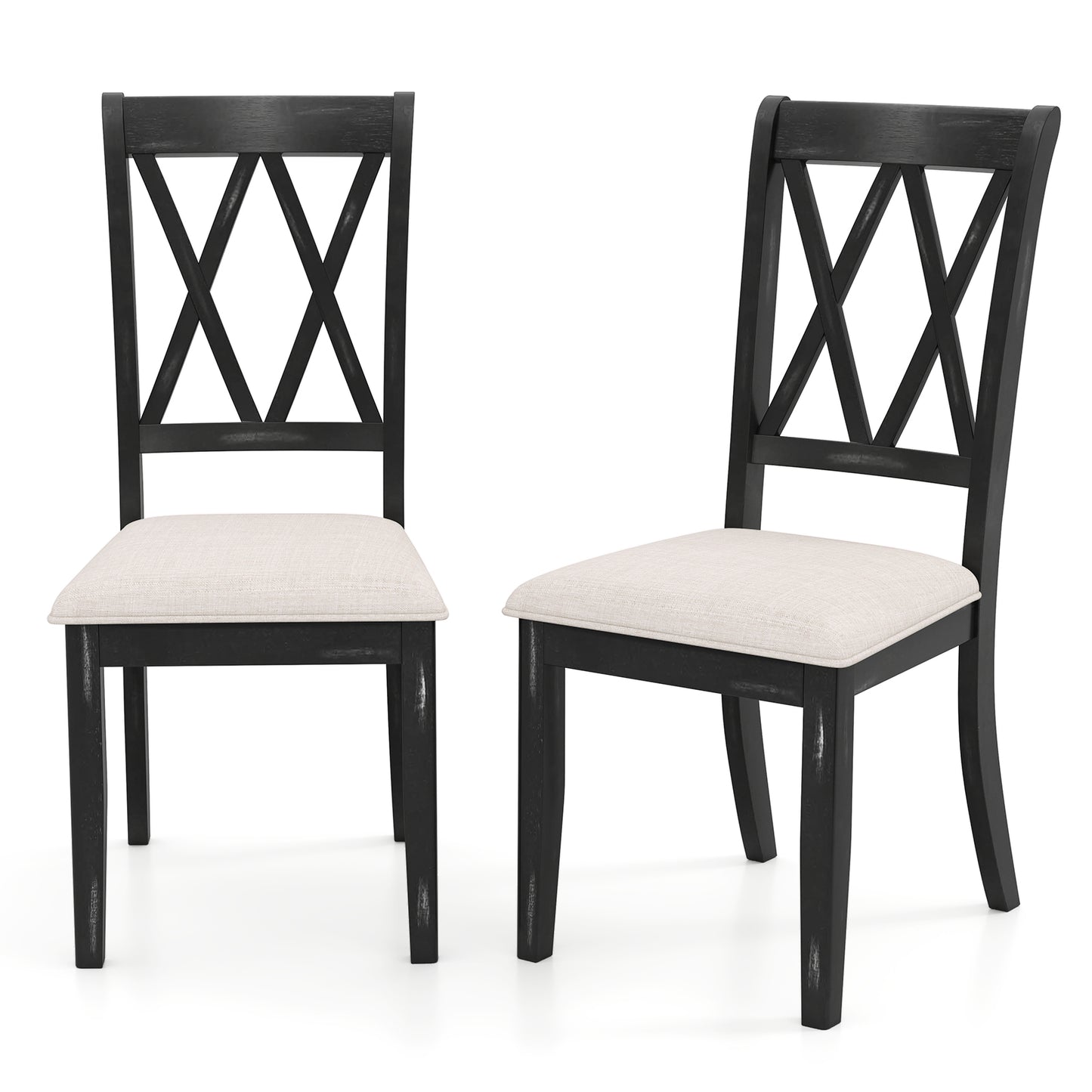 Cross Back Dining Chairs Set of 2 with Upholstered Seats