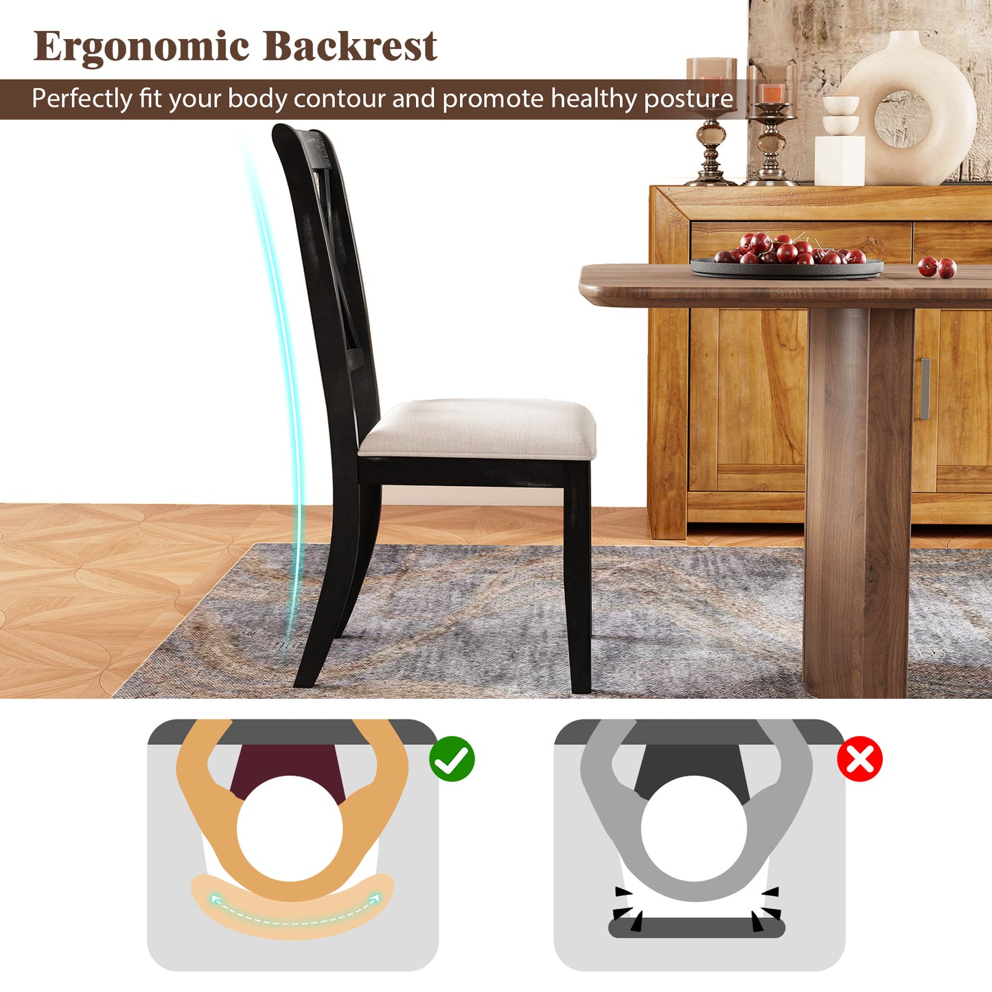 Cross Back Dining Chairs Set of 2 with Upholstered Seats