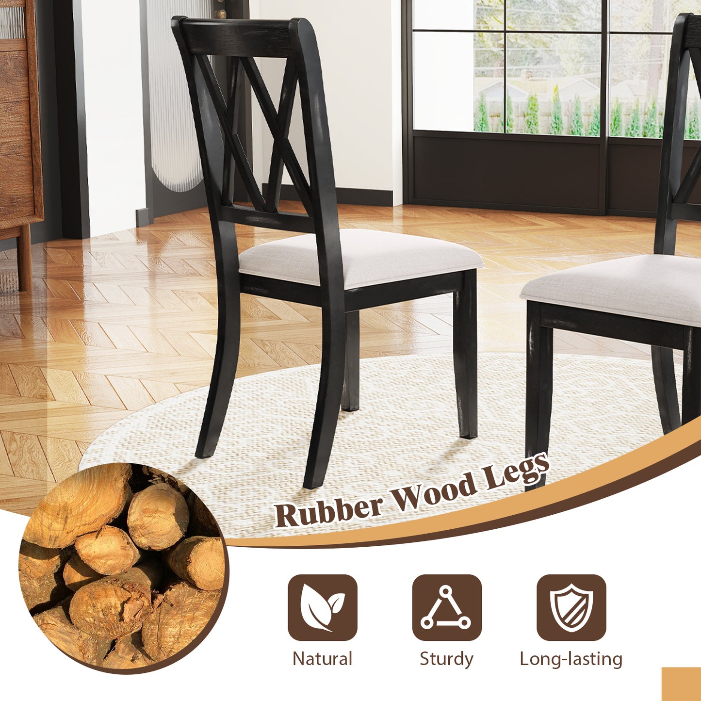 Cross Back Dining Chairs Set of 2 with Upholstered Seats