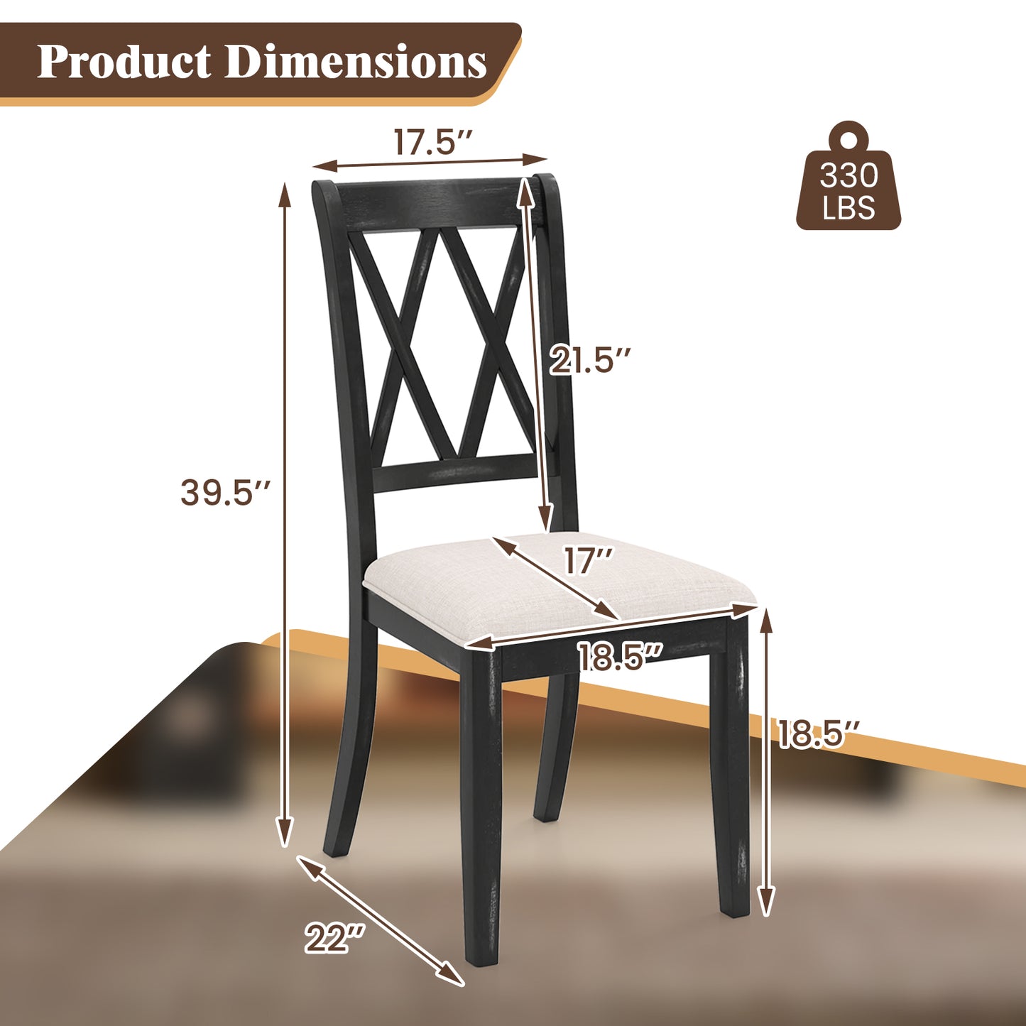 Cross Back Dining Chairs Set of 2 with Upholstered Seats