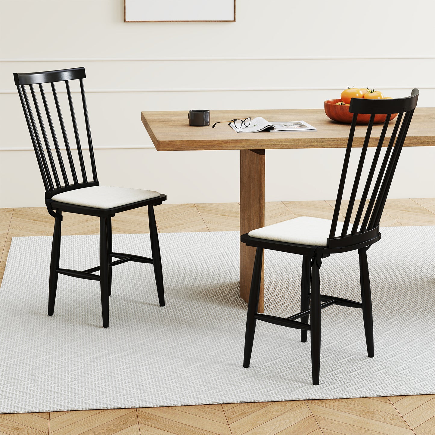 Windsor Dining Chairs Set of 2 with Removable Cushions