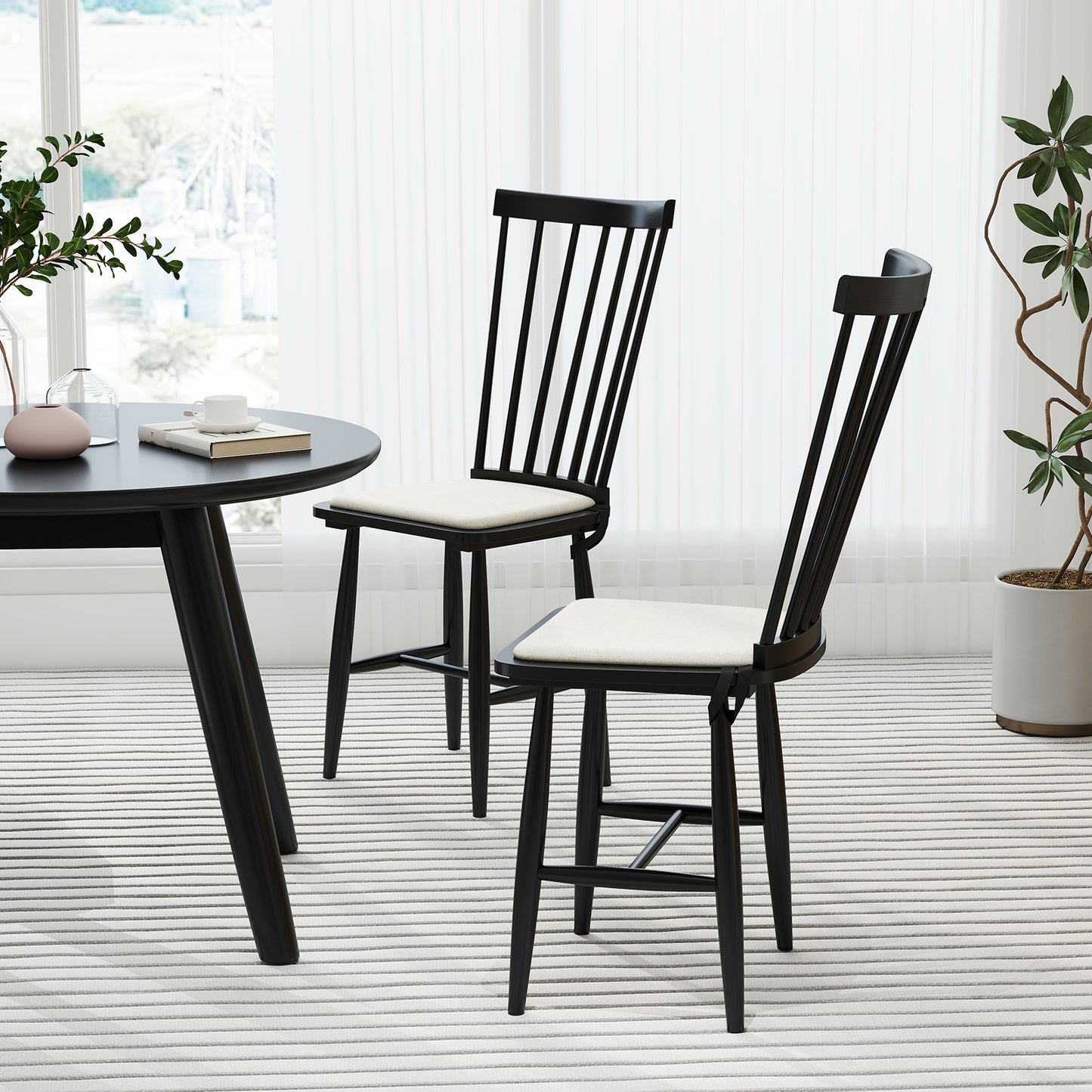 Windsor Dining Chairs Set of 2 with Removable Cushions