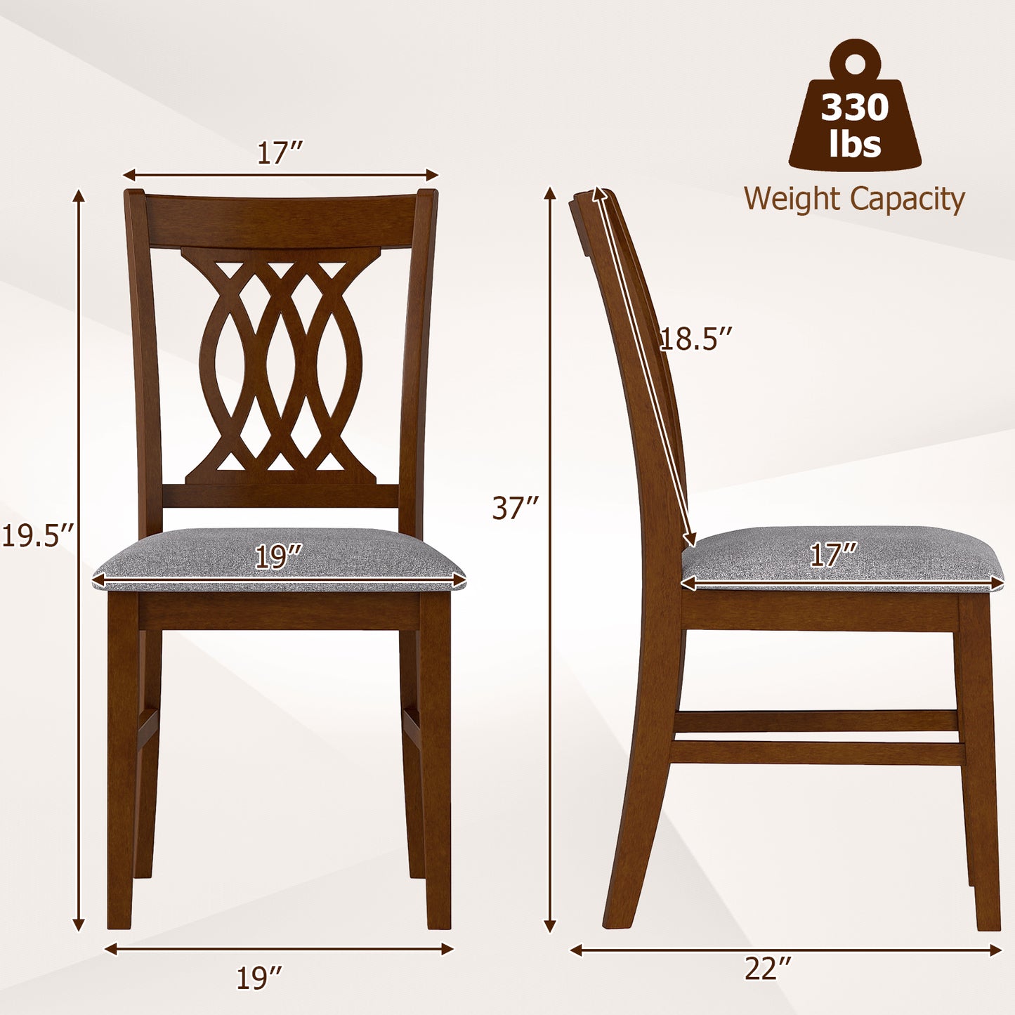 Padded Dining Chairs Set of 2 with Ergonomic Backrest