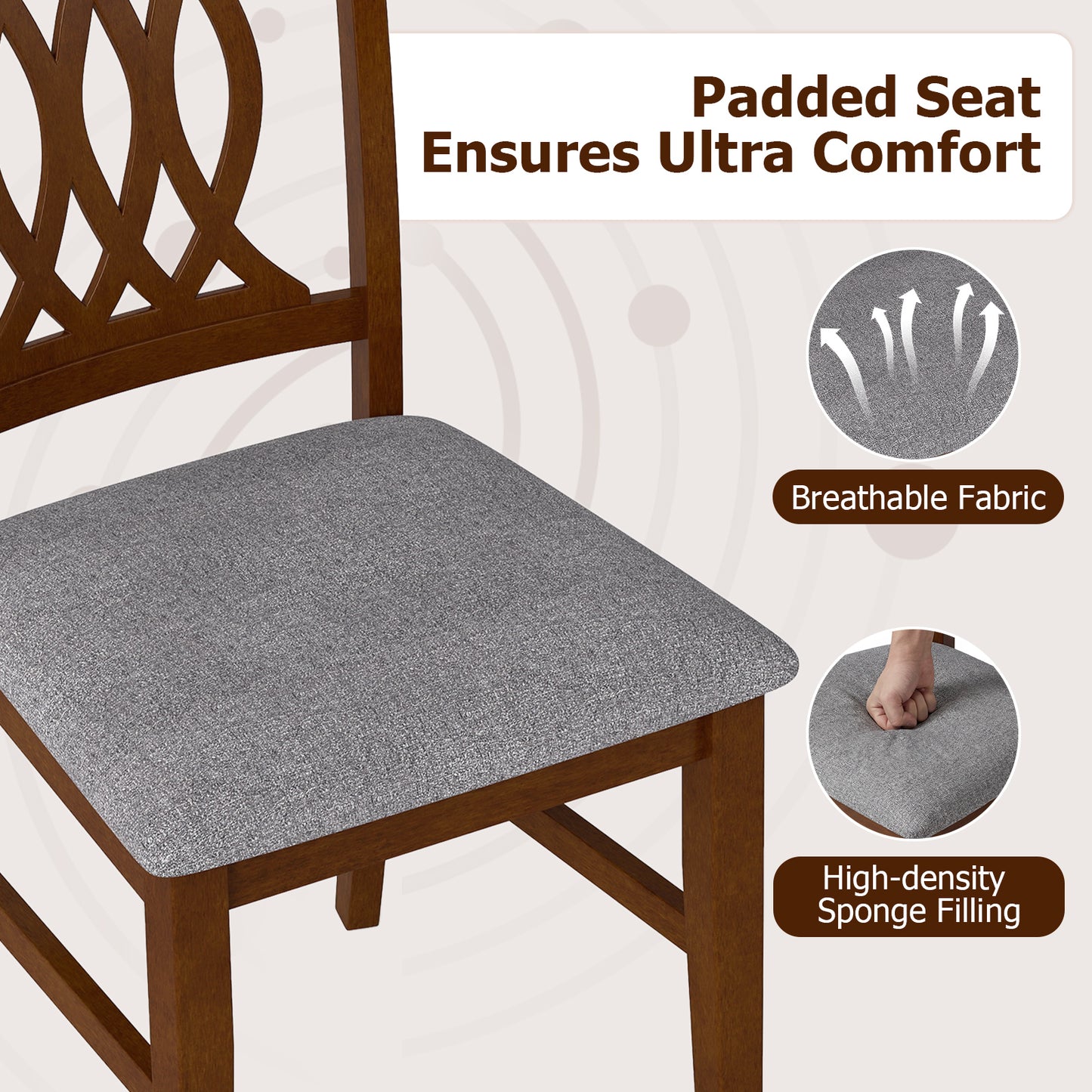 Padded Dining Chairs Set of 2 with Ergonomic Backrest