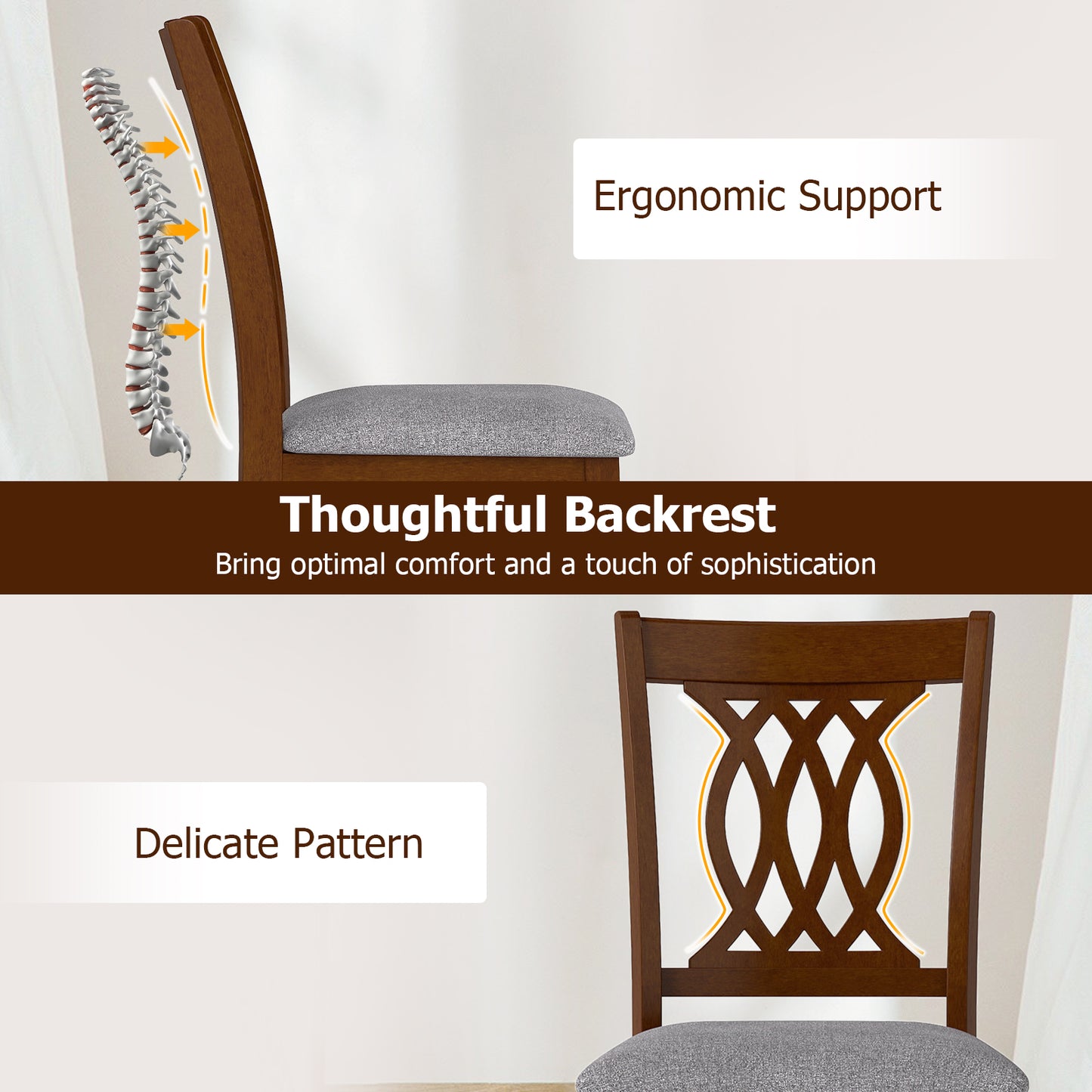 Padded Dining Chairs Set of 2 with Ergonomic Backrest