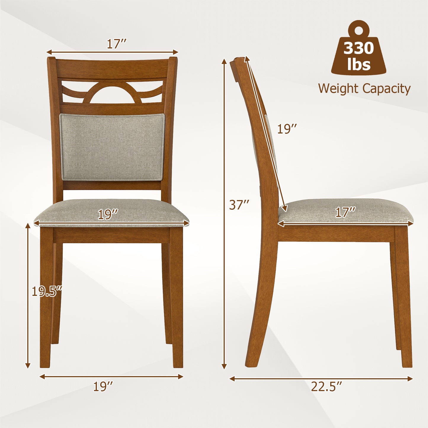 Upholstered Dining Chairs Set of 2 with Rubber Wood Frame