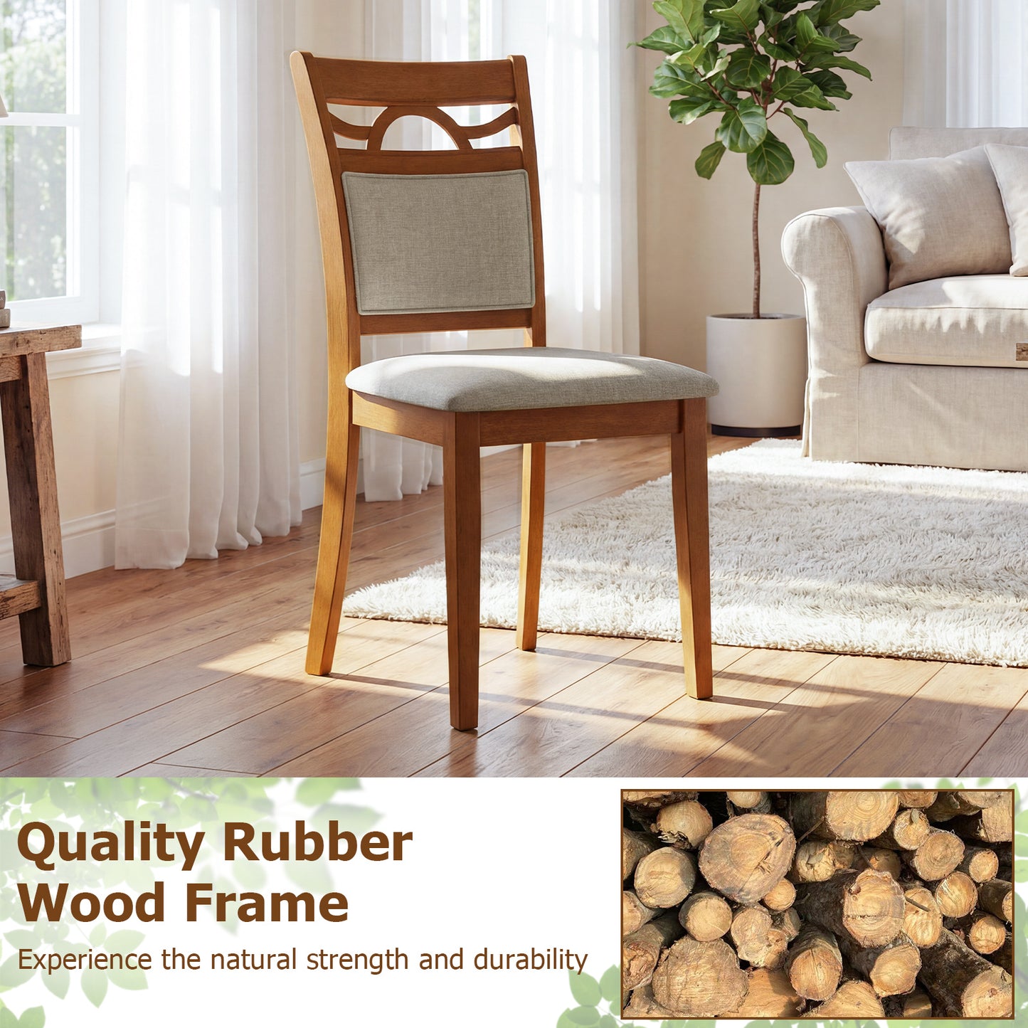 Upholstered Dining Chairs Set of 2 with Rubber Wood Frame