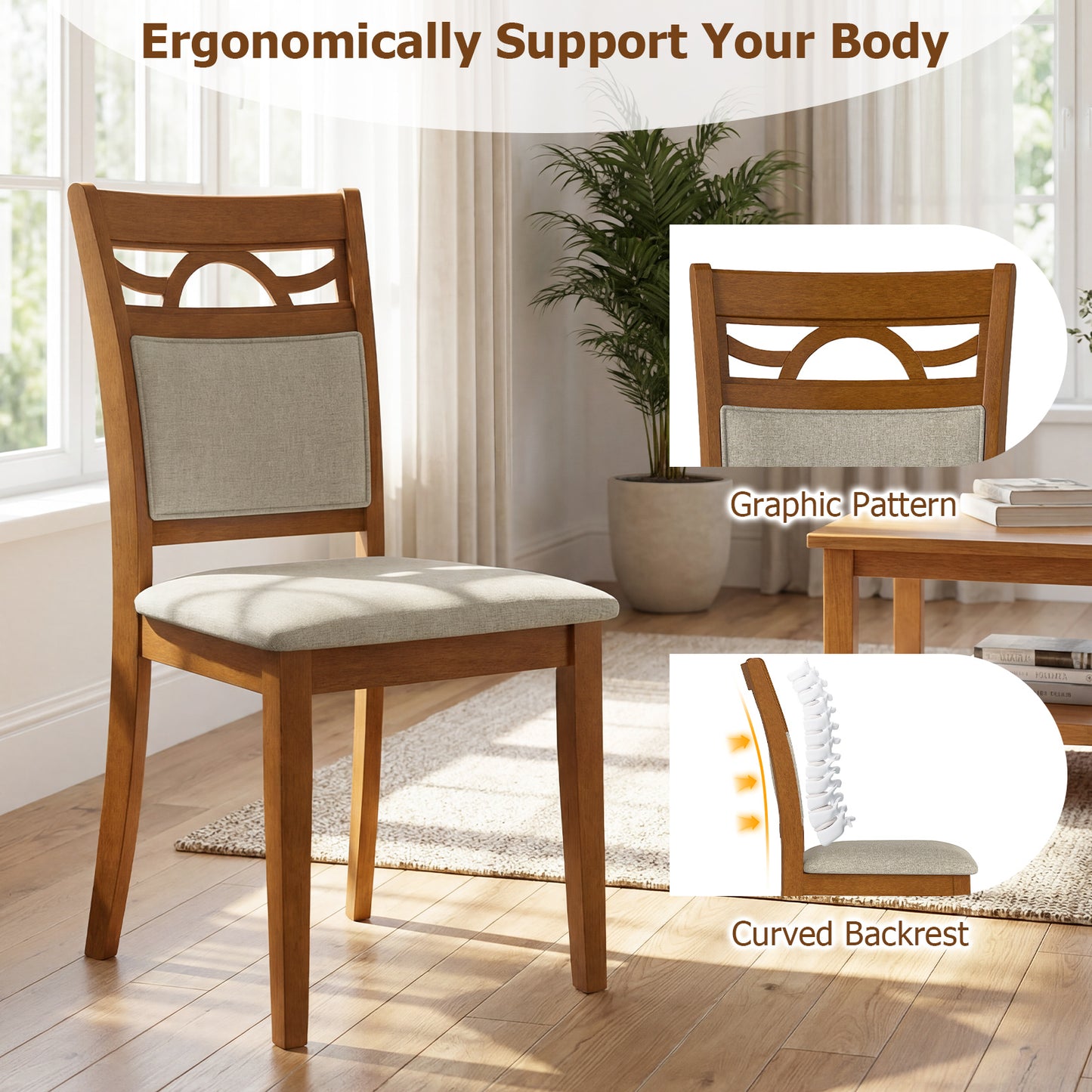 Upholstered Dining Chairs Set of 2 with Rubber Wood Frame