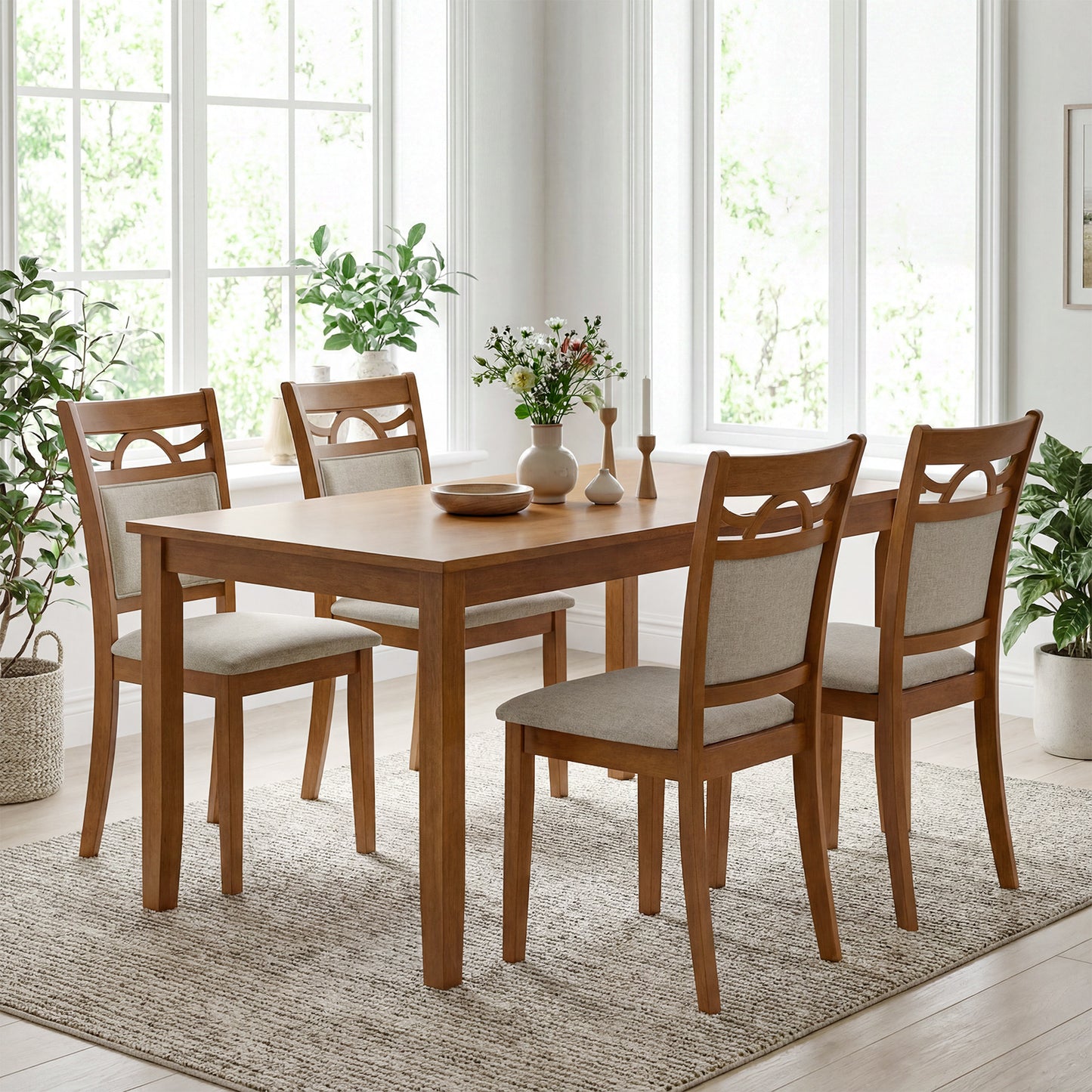 Upholstered Dining Chairs Set of 2 with Rubber Wood Frame