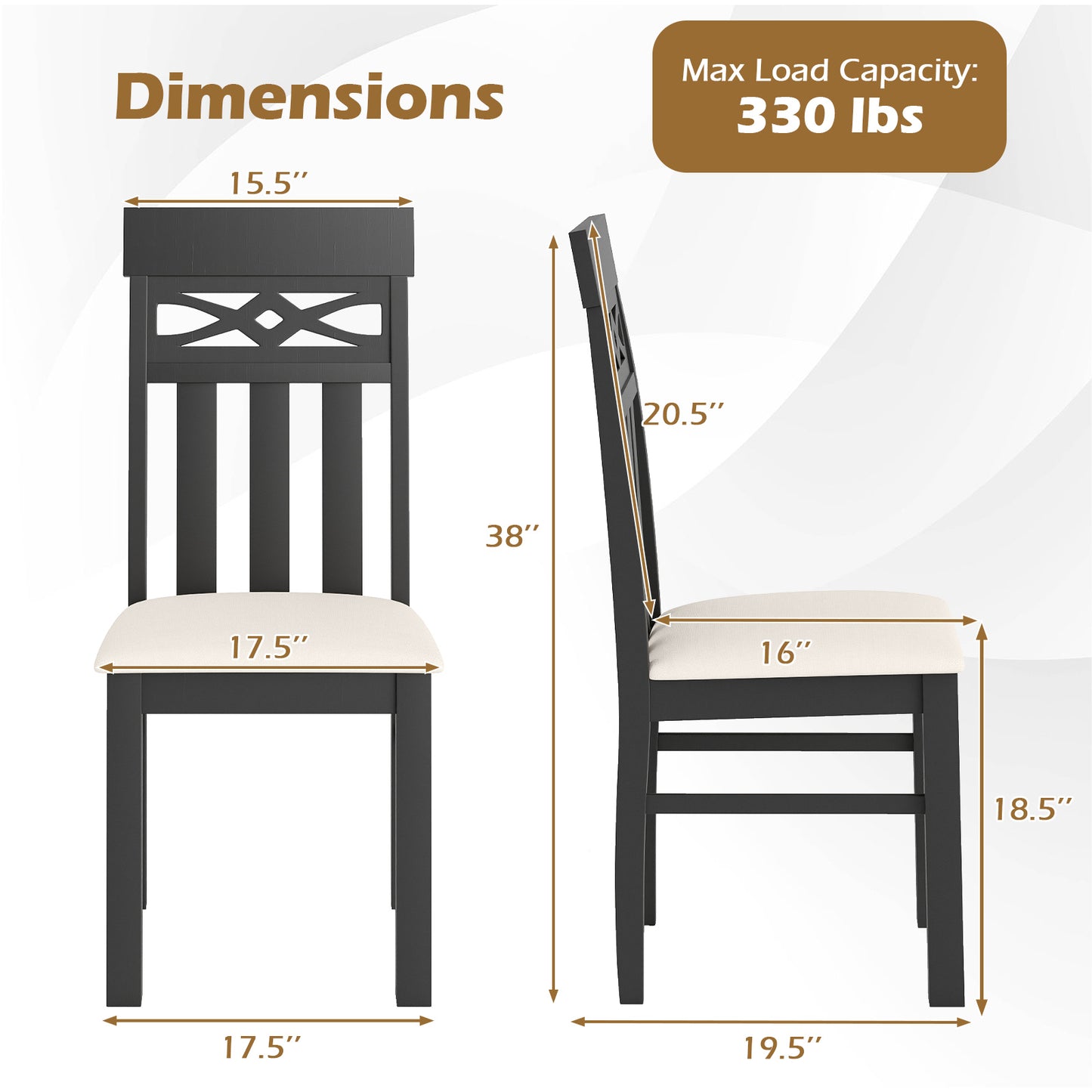 High Back Dining Chairs Set of 2 with Padded Seats