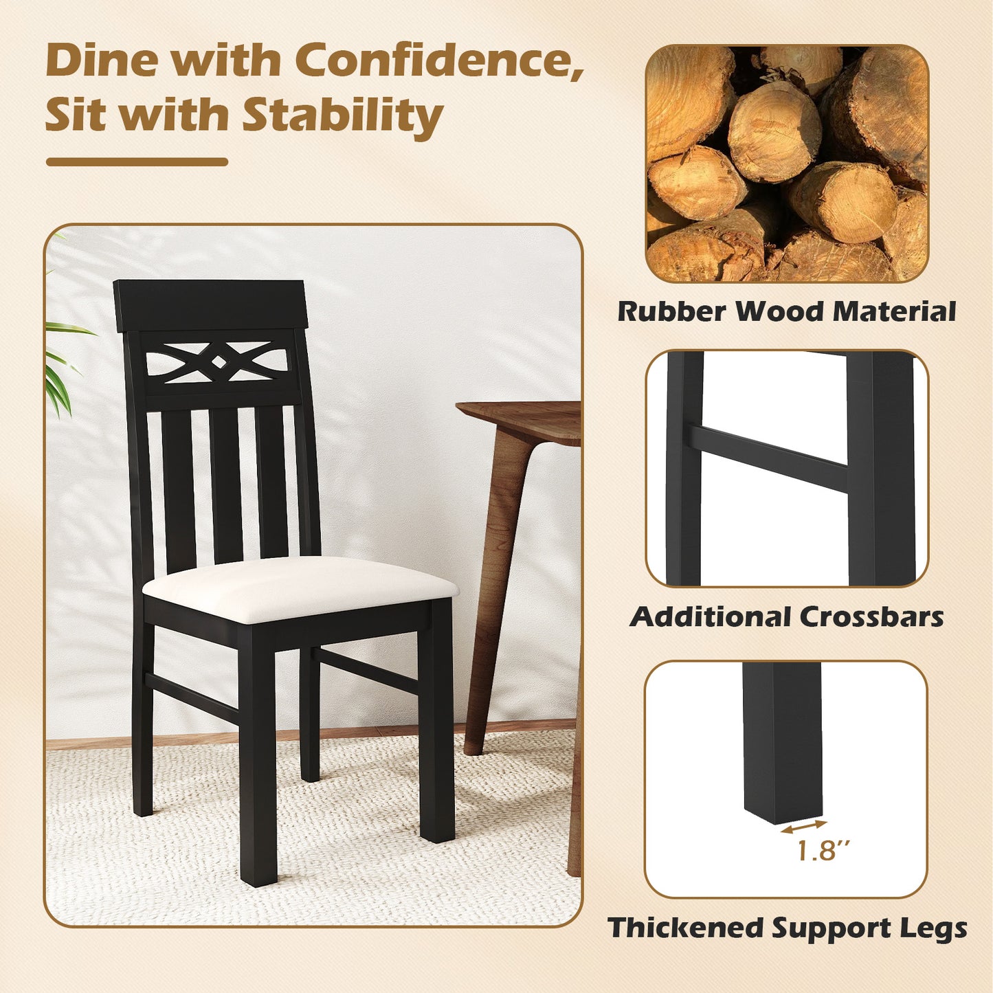 High Back Dining Chairs Set of 2 with Padded Seats