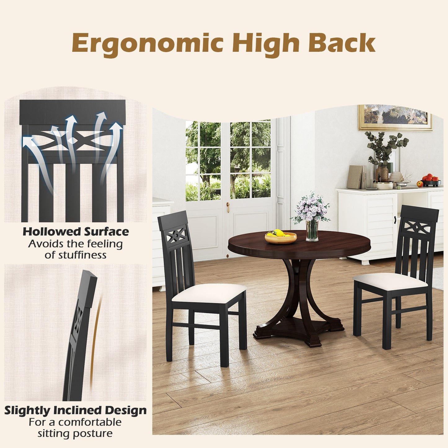 High Back Dining Chairs Set of 2 with Padded Seats
