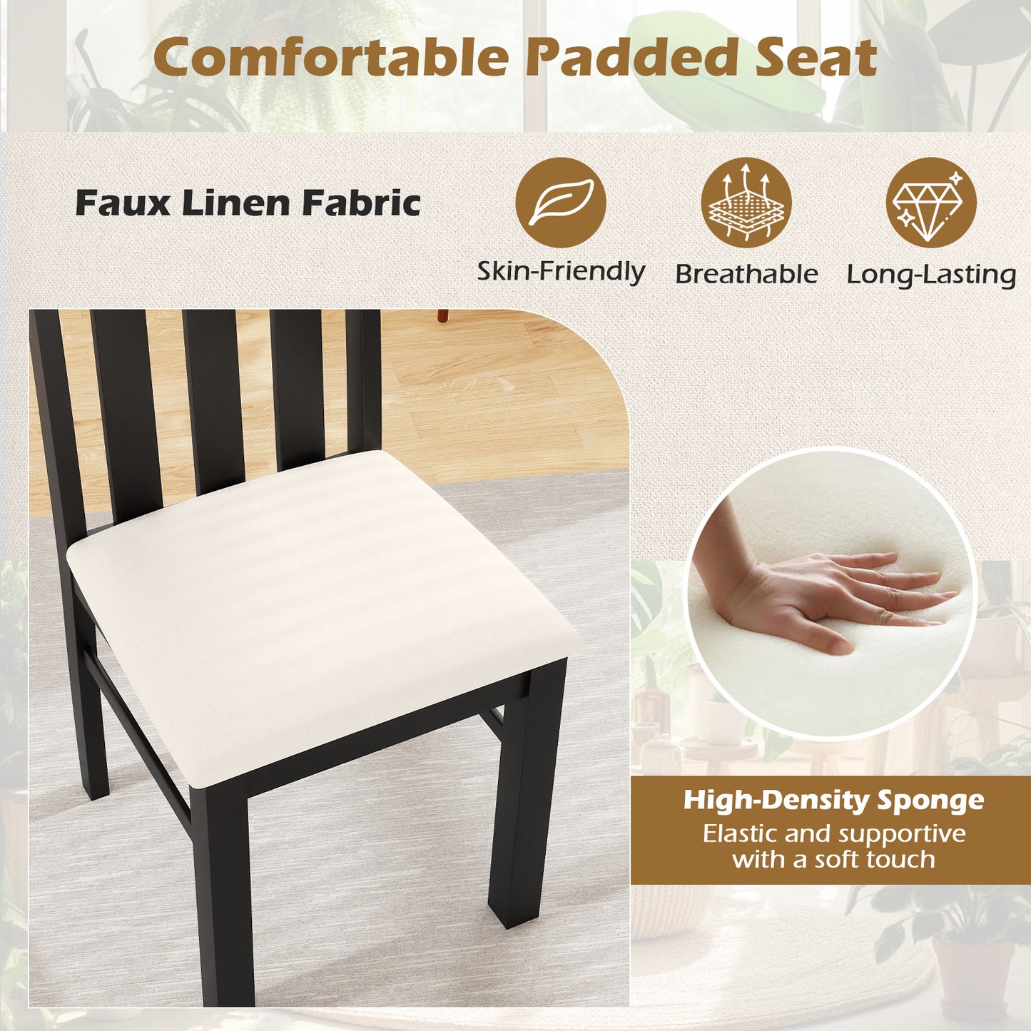 High Back Dining Chairs Set of 2 with Padded Seats