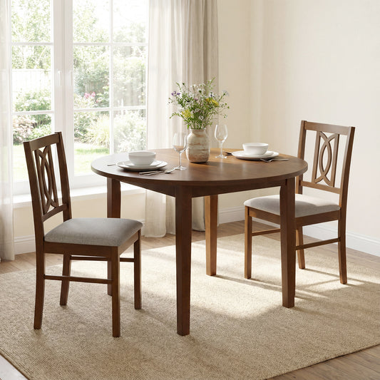 Rubber Wood Dining Chairs Set of 2 with Hollowed Backrest