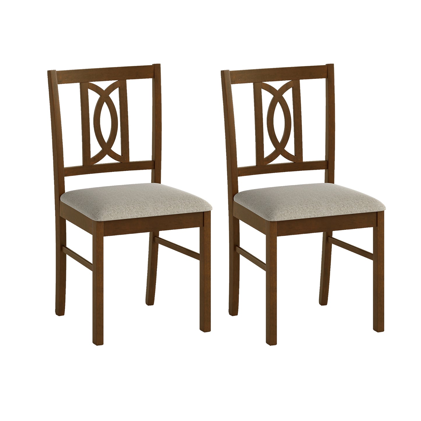 Rubber Wood Dining Chairs Set of 2 with Hollowed Backrest