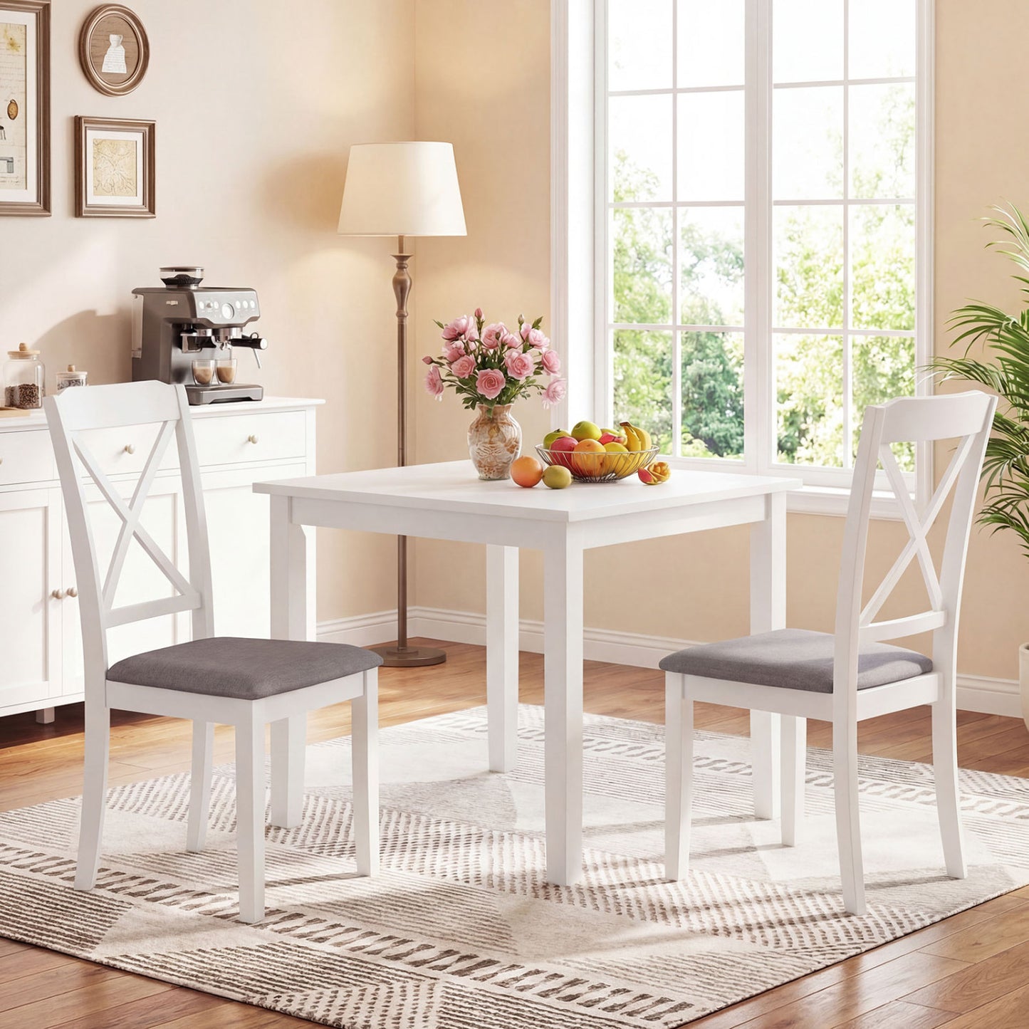 Rubber Wood Dining Chairs Set of 2 with Padded Seats