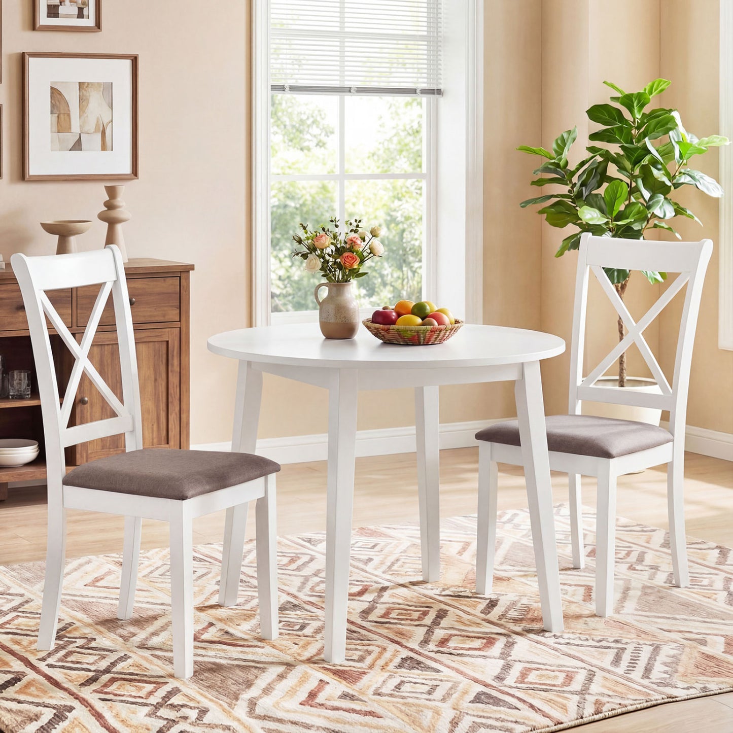 Rubber Wood Dining Chairs Set of 2 with Padded Seats