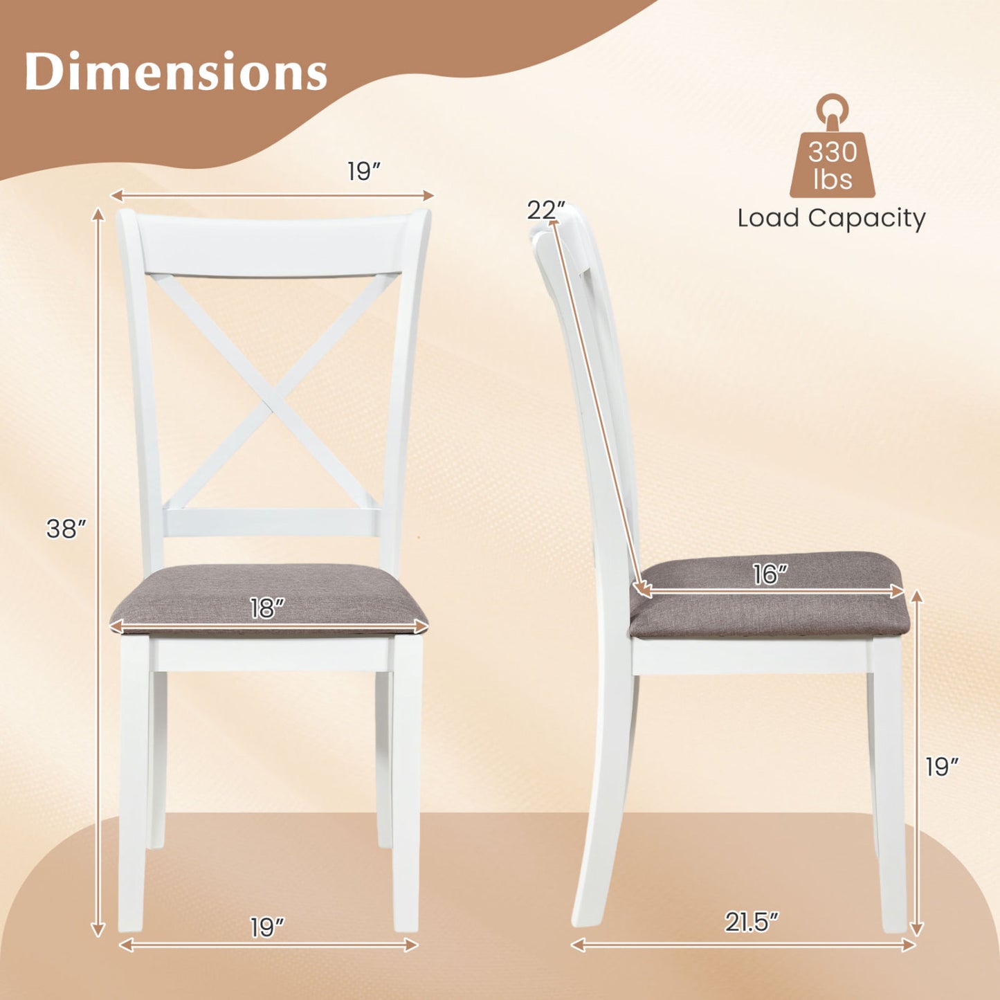 Rubber Wood Dining Chairs Set of 2 with Padded Seats
