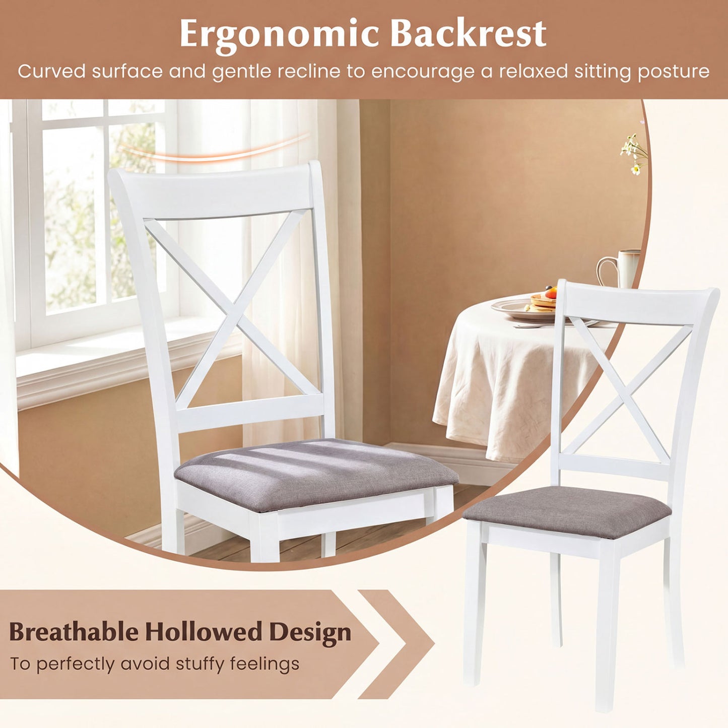 Rubber Wood Dining Chairs Set of 2 with Padded Seats