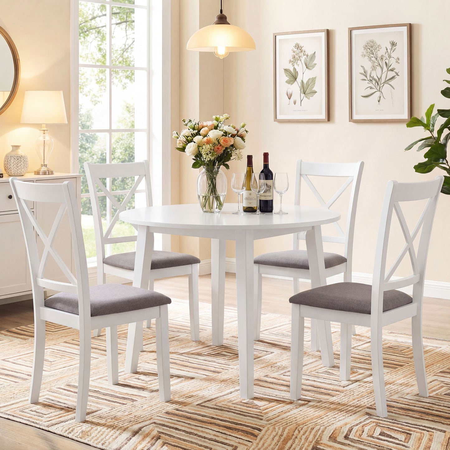 Rubber Wood Dining Chairs Set of 4 with Padded Seats