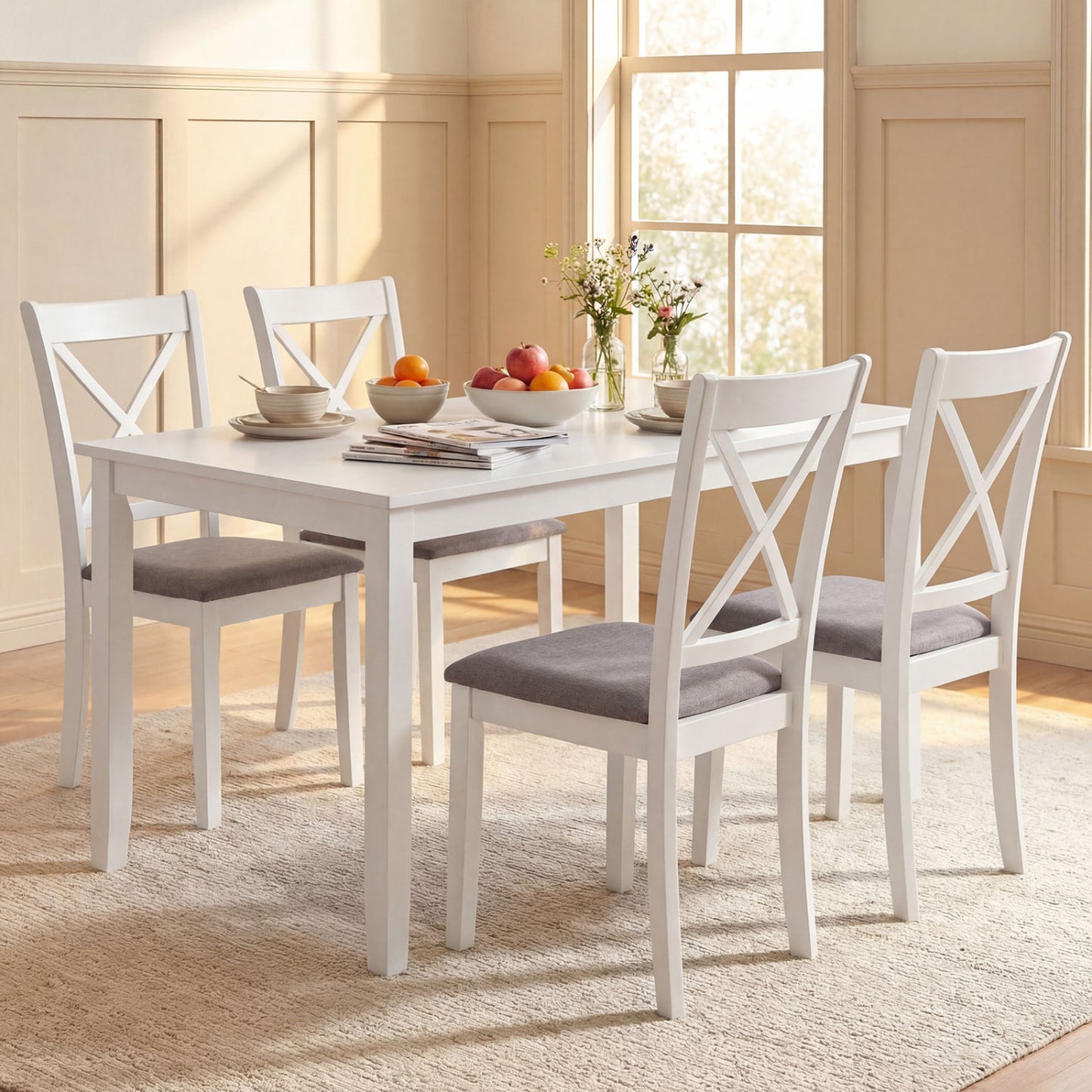 Rubber Wood Dining Chairs Set of 4 with Padded Seats