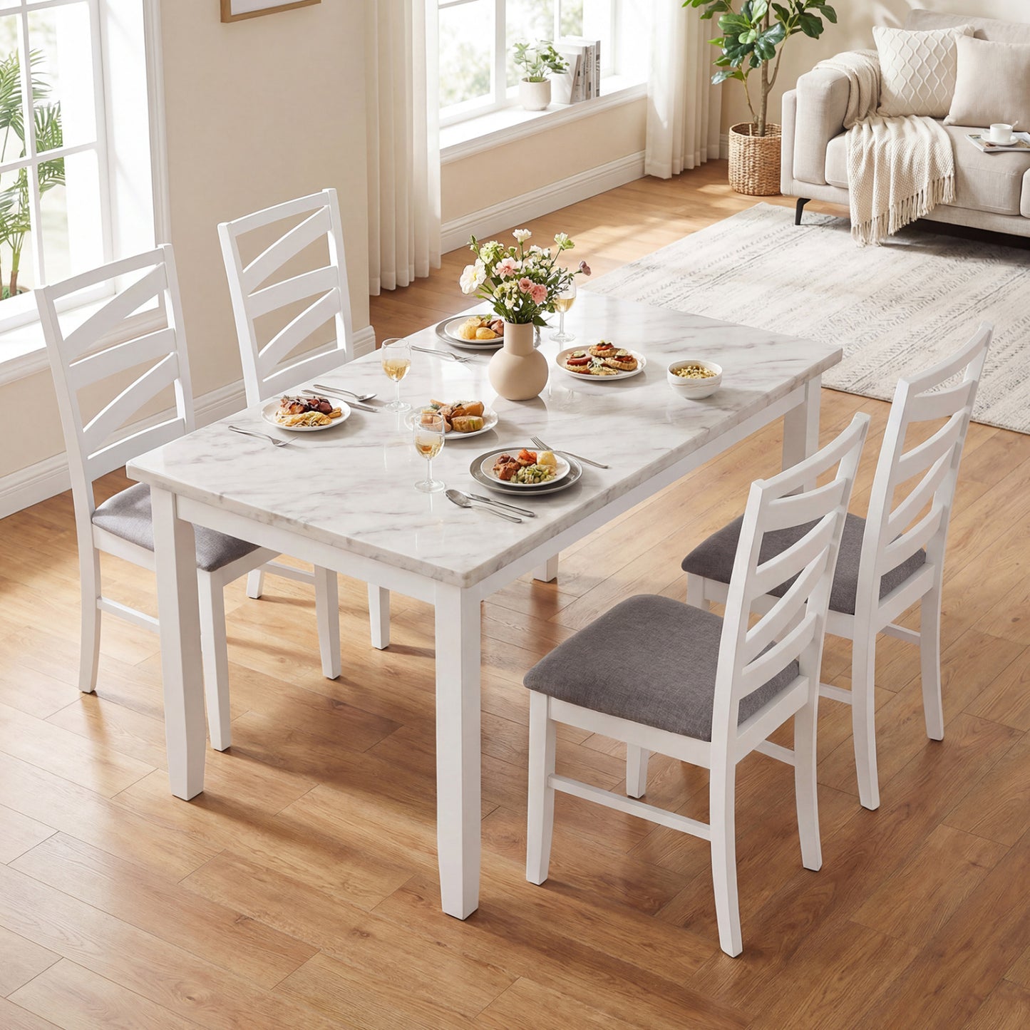 Dining Chairs Set of 2 with Rubber Wood Frames
