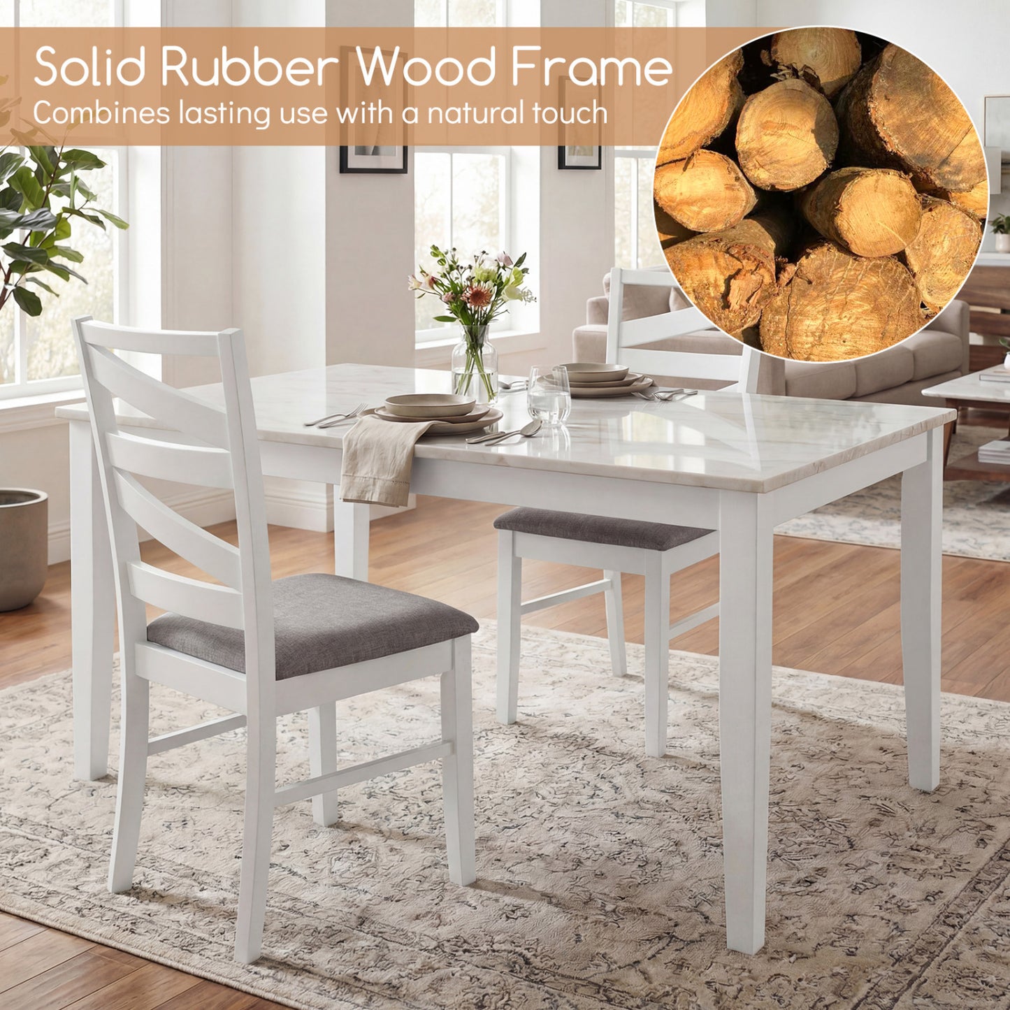 Dining Chairs Set of 2 with Rubber Wood Frames