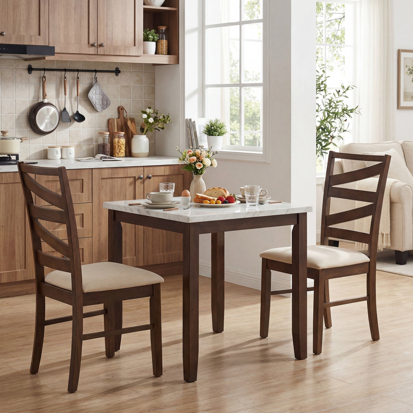Dining Chairs Set of 2 with Rubber Wood Frames