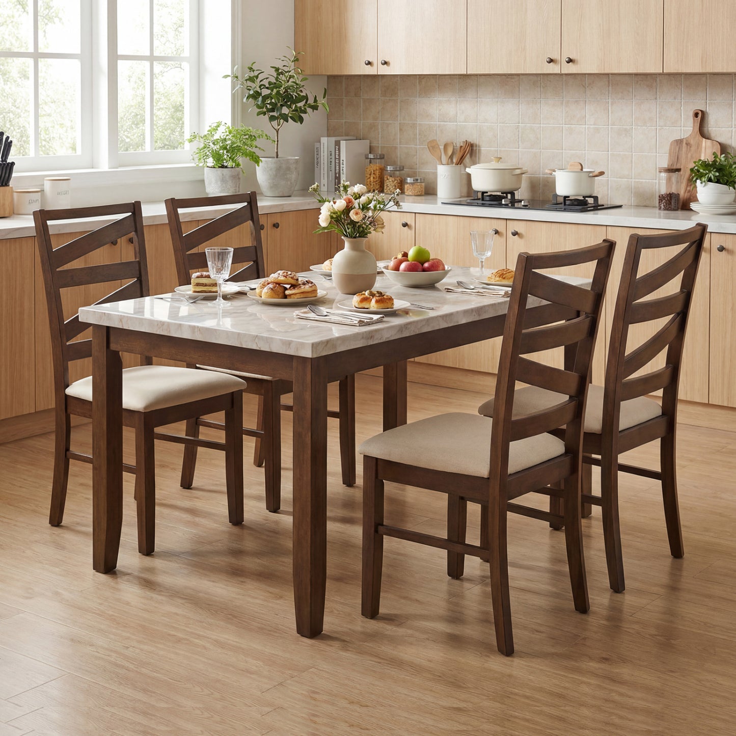 Dining Chairs Set of 2 with Rubber Wood Frames