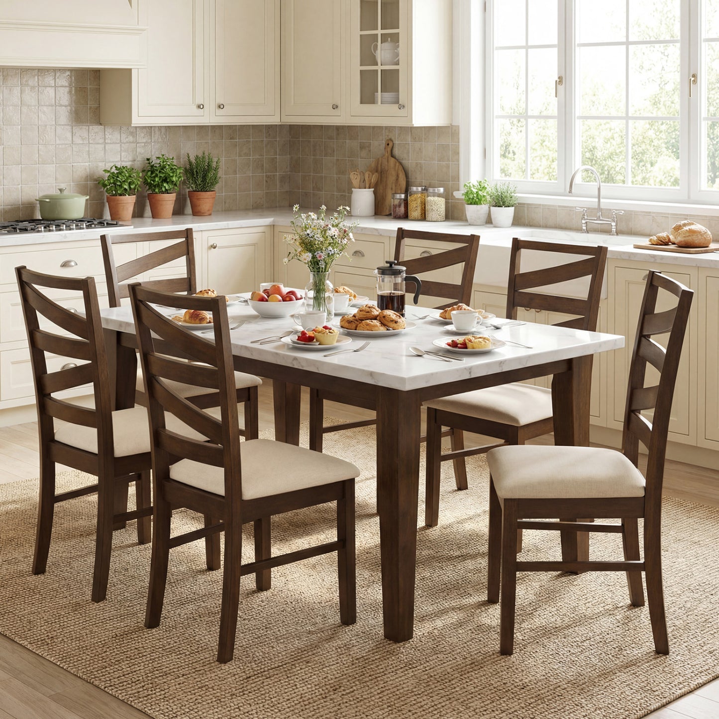 Dining Chairs Set of 2 with Rubber Wood Frames