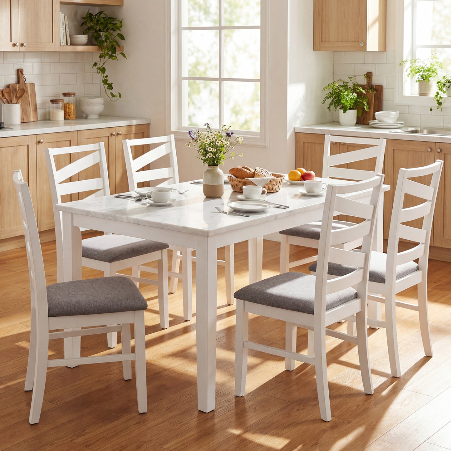 Dining Chairs Set of 4 with Rubber Wood Frames and Backrests