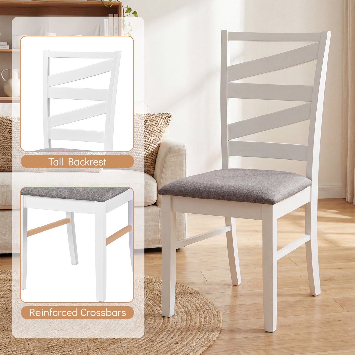 Dining Chairs Set of 4 with Rubber Wood Frames and Backrests