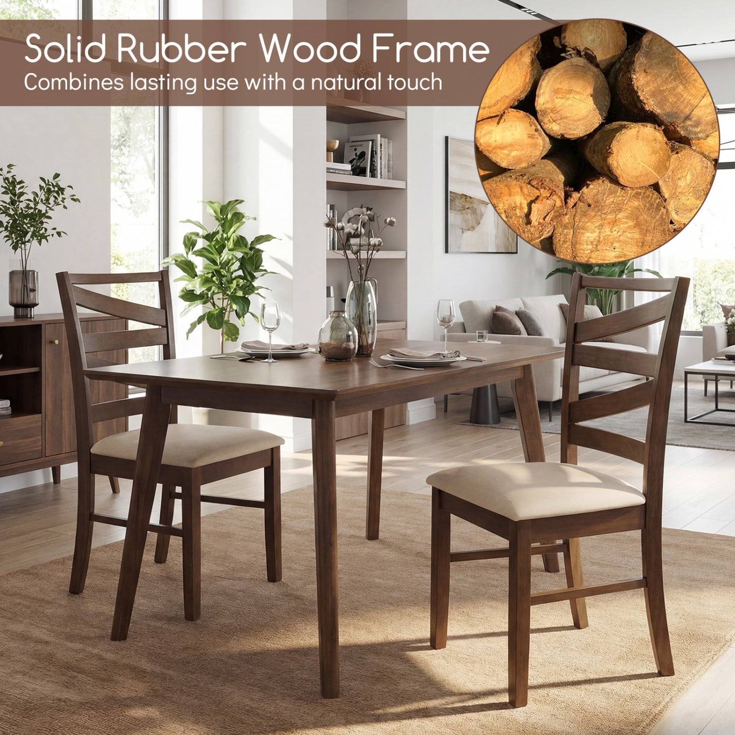 Dining Chairs Set of 4 with Rubber Wood Frames and Backrests
