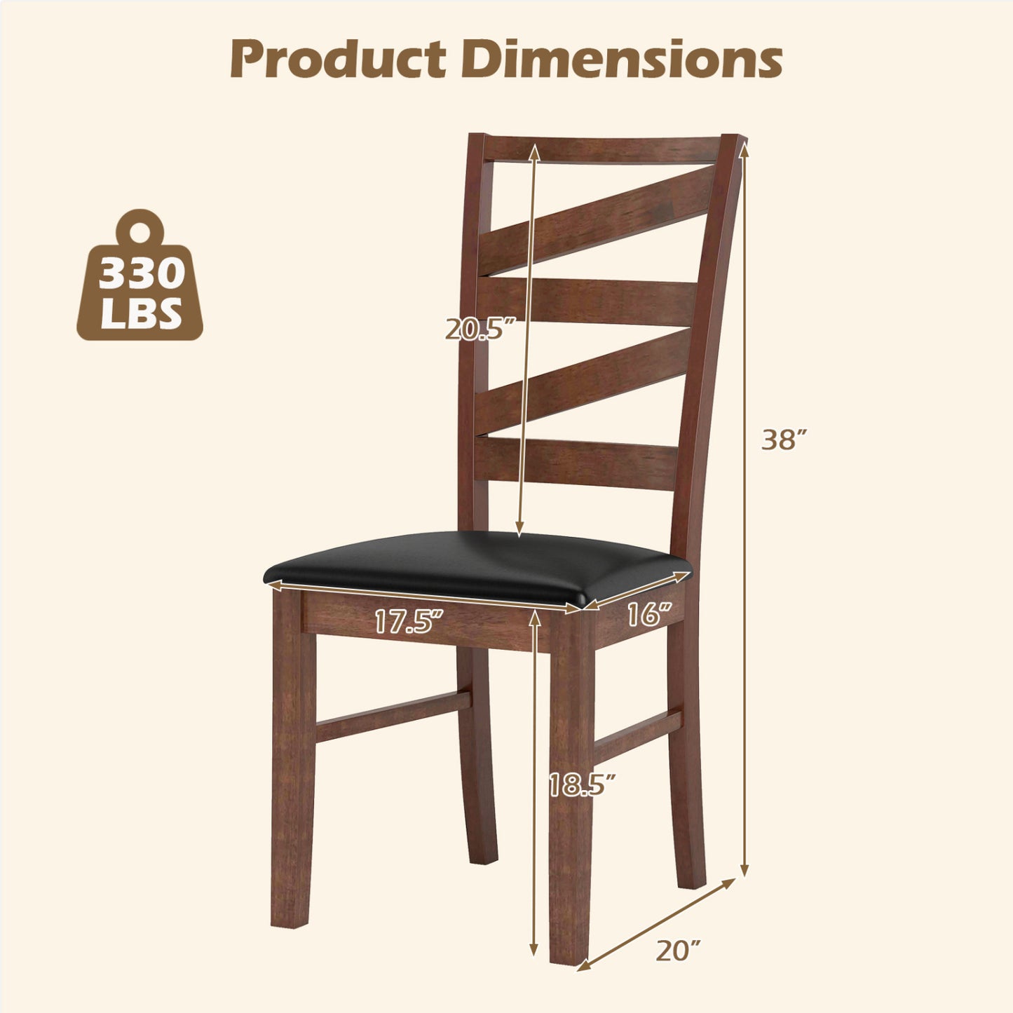 Dining Chairs Set of 2 with Rubber Wood Legs