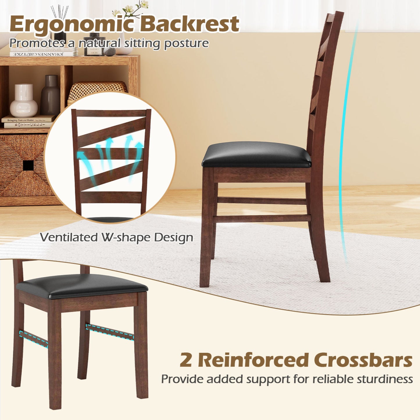 Dining Chairs Set of 2 with Rubber Wood Legs